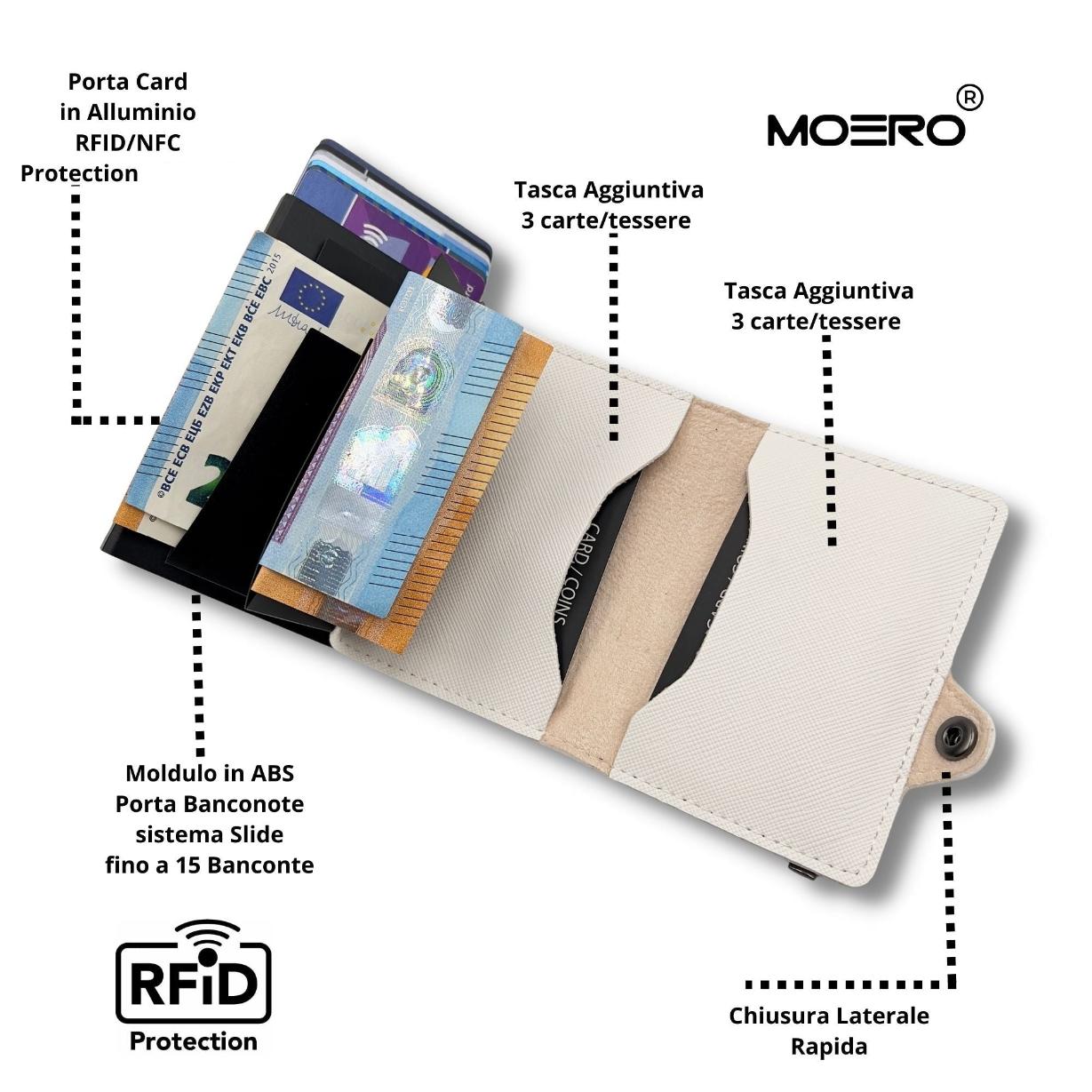 Moero Linea Classic Classic Zip portafoglio Bianco RFID Saffiano