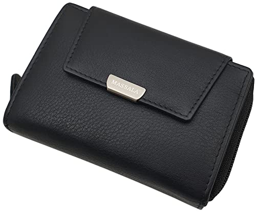 myledershop Damen Geldbörsen portafoglio donna nero RFID 13 cm