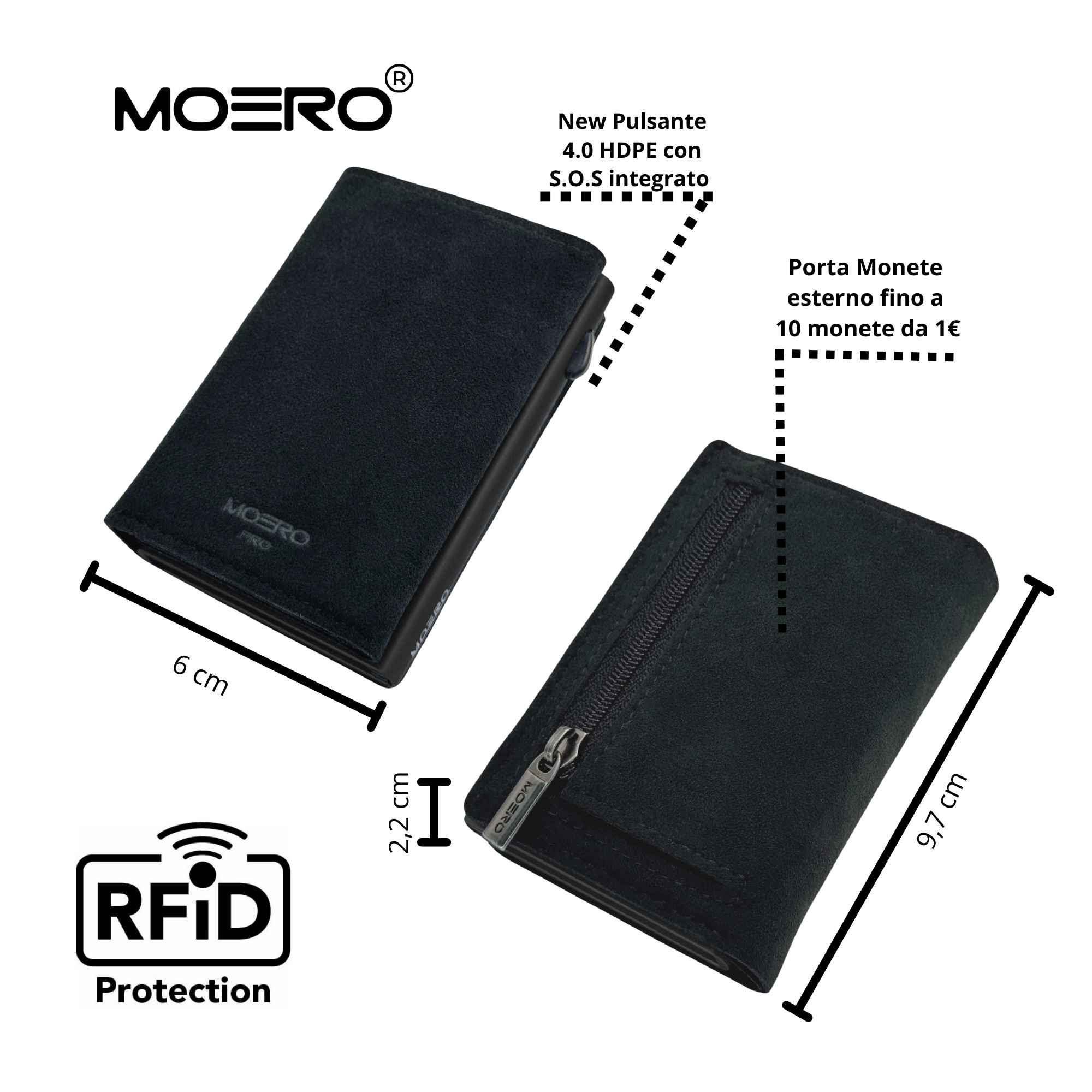 Moero Linea PRO PRO PLUS Zip SUPERIOR portafoglio nero RFID