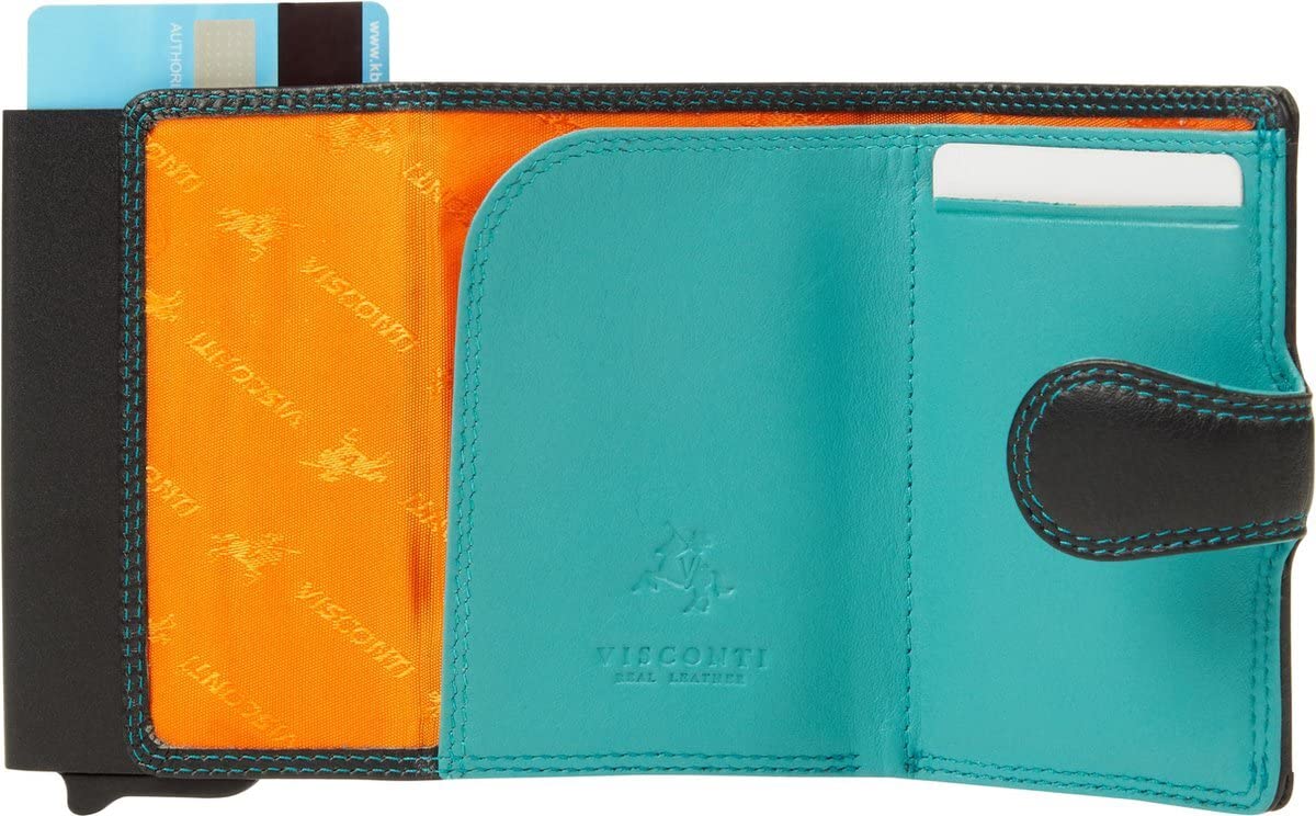 Visconti Slim porta carte nero aqua RFID con portamonete