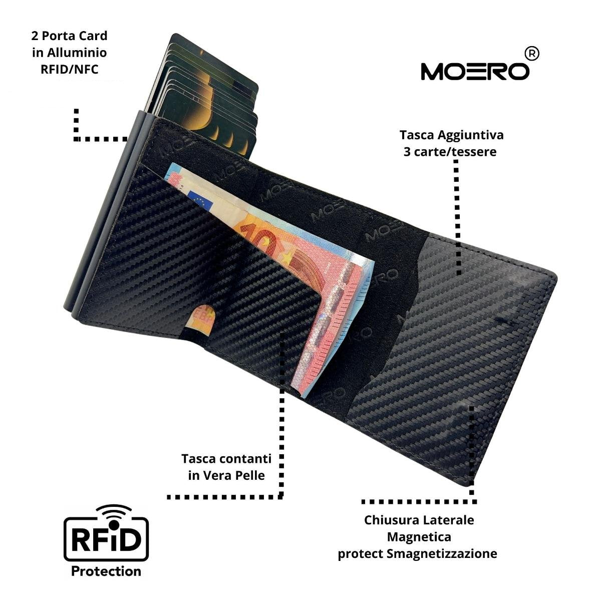 Moero Linea PRO Dual Zip portafoglio nero con doppio portacarte e zip