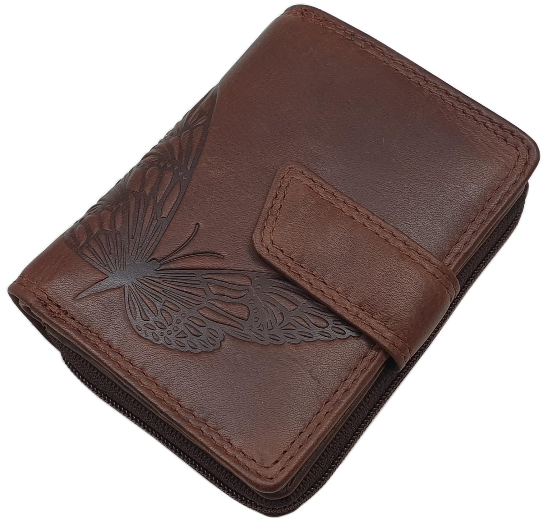 myledershop Damen Geldbörsen portafoglio donna Piccolo vacchetta con farfalla Bacca Selvatica RFID