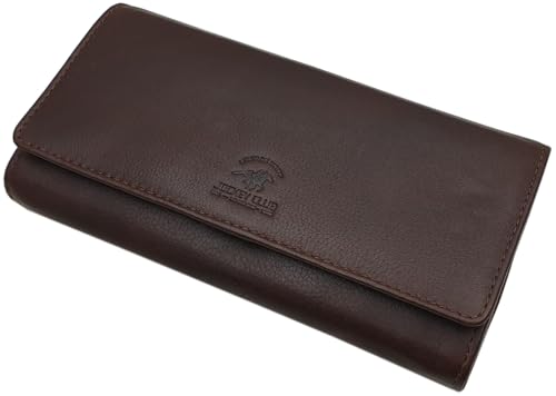 myledershop Damen Geldbörsen portafoglio grande pelle bovina marrone RFID