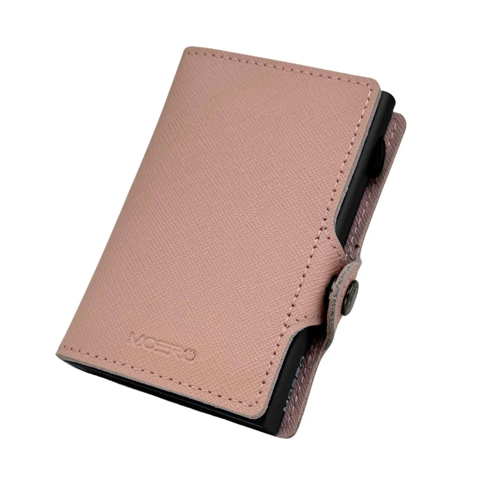 Moero Linea Classic Classic Zip Saffiano portafoglio Rosa RFID antigraffio