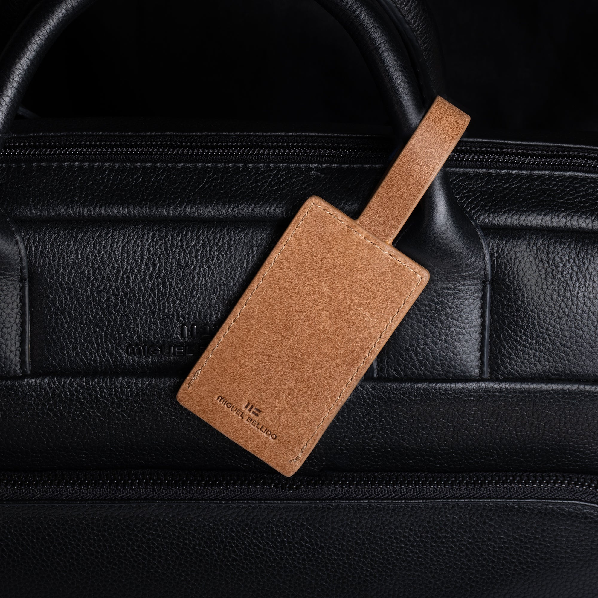 Miguel Bellido Accesorios funcionales porta etichetta bagaglio in pelle marrone chiaro