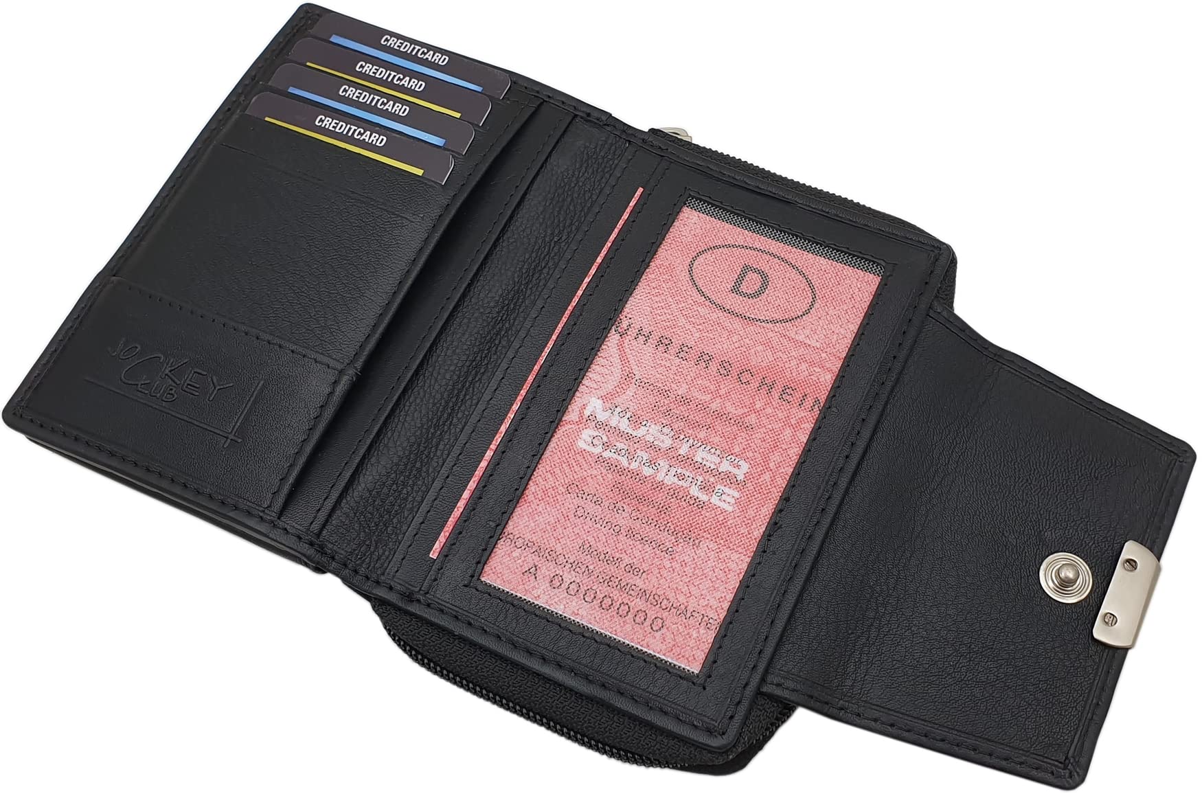 myledershop Damen Geldbörsen portafoglio donna nero RFID 13 cm