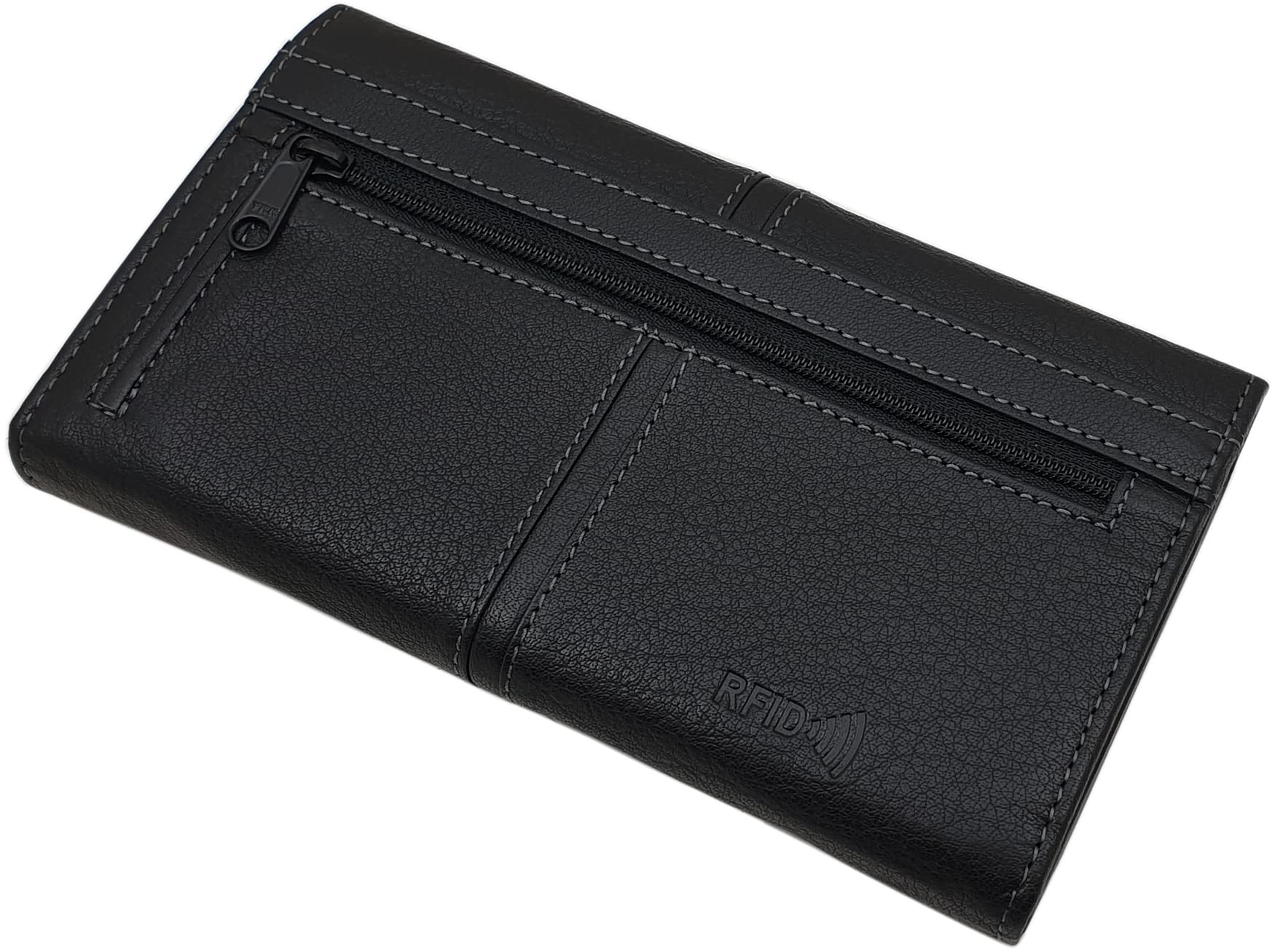 myledershop Damen Geldbörsen portafoglio donna grande nero pelle bufalo