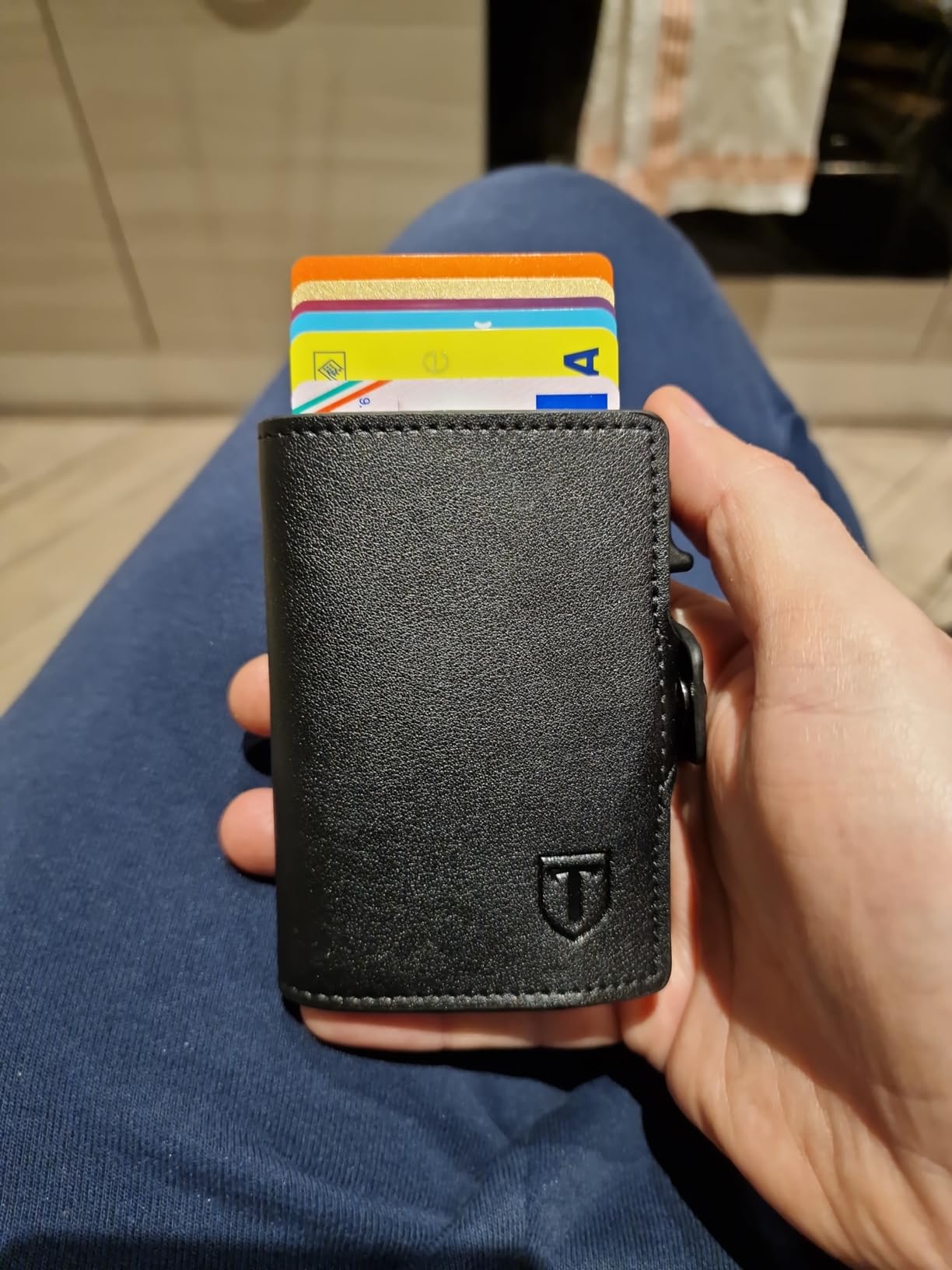 TENBST Card Holder portafoglio slim nero con protezione RFID