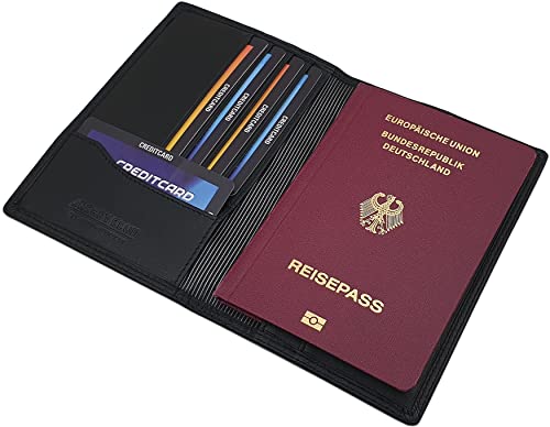 myledershop Impf- und Reisepass Mappen custodia passaporto nera RFID
