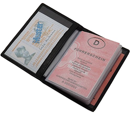 myledershop Karten- und Ausweisetuis porta documenti in pelle di vitello nero 13 scomparti