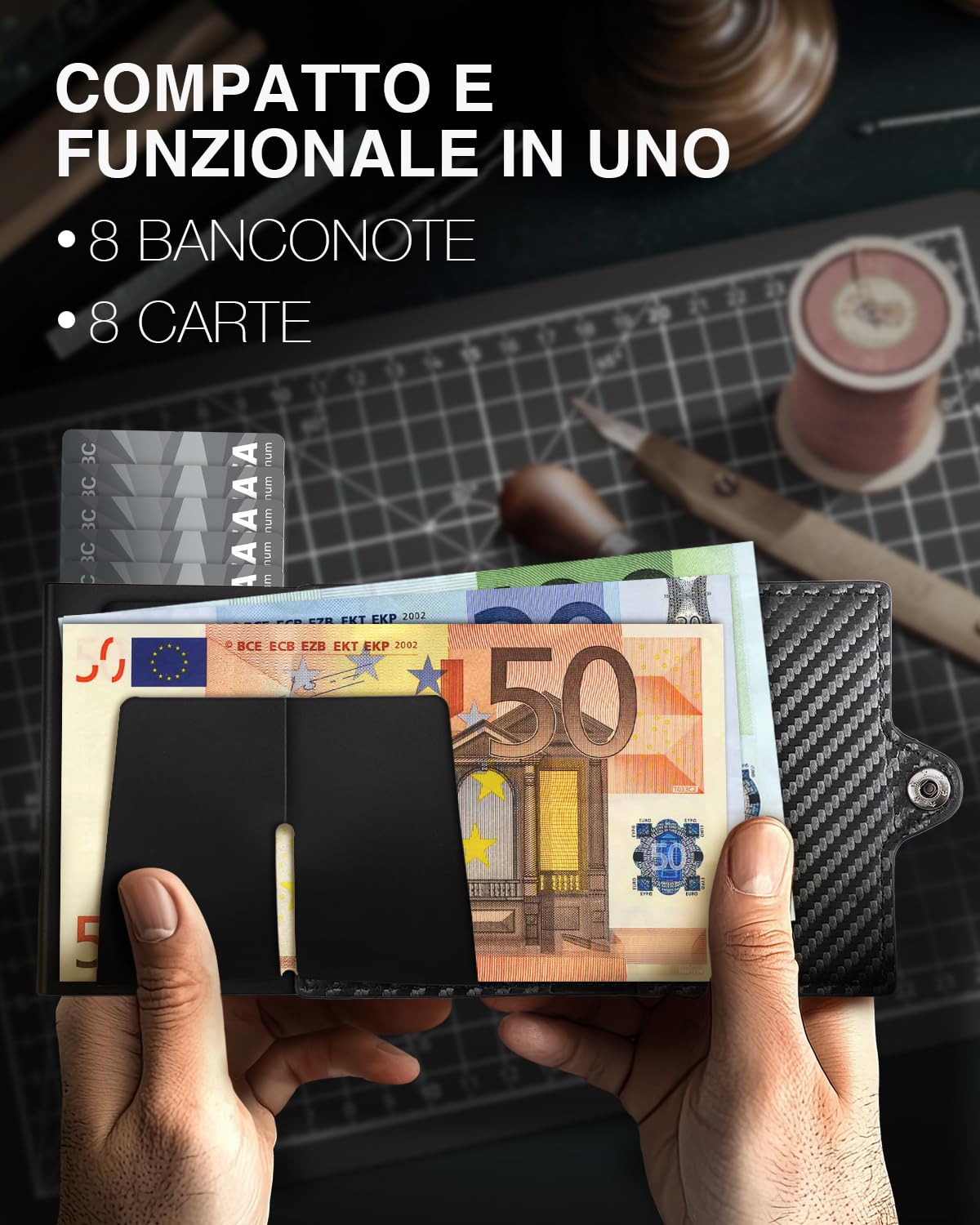 TENBST Card Holder portacarte uomo slim nero RFID con zip
