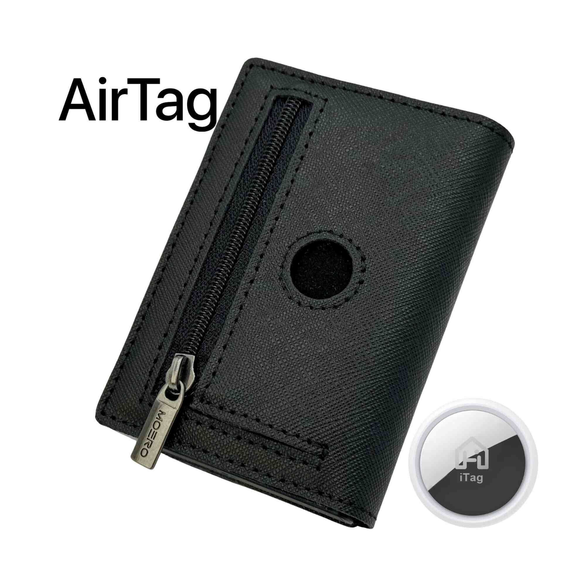 Moero Linea AirTag PRO Zip AirTag Saffiano portafoglio nero RFID