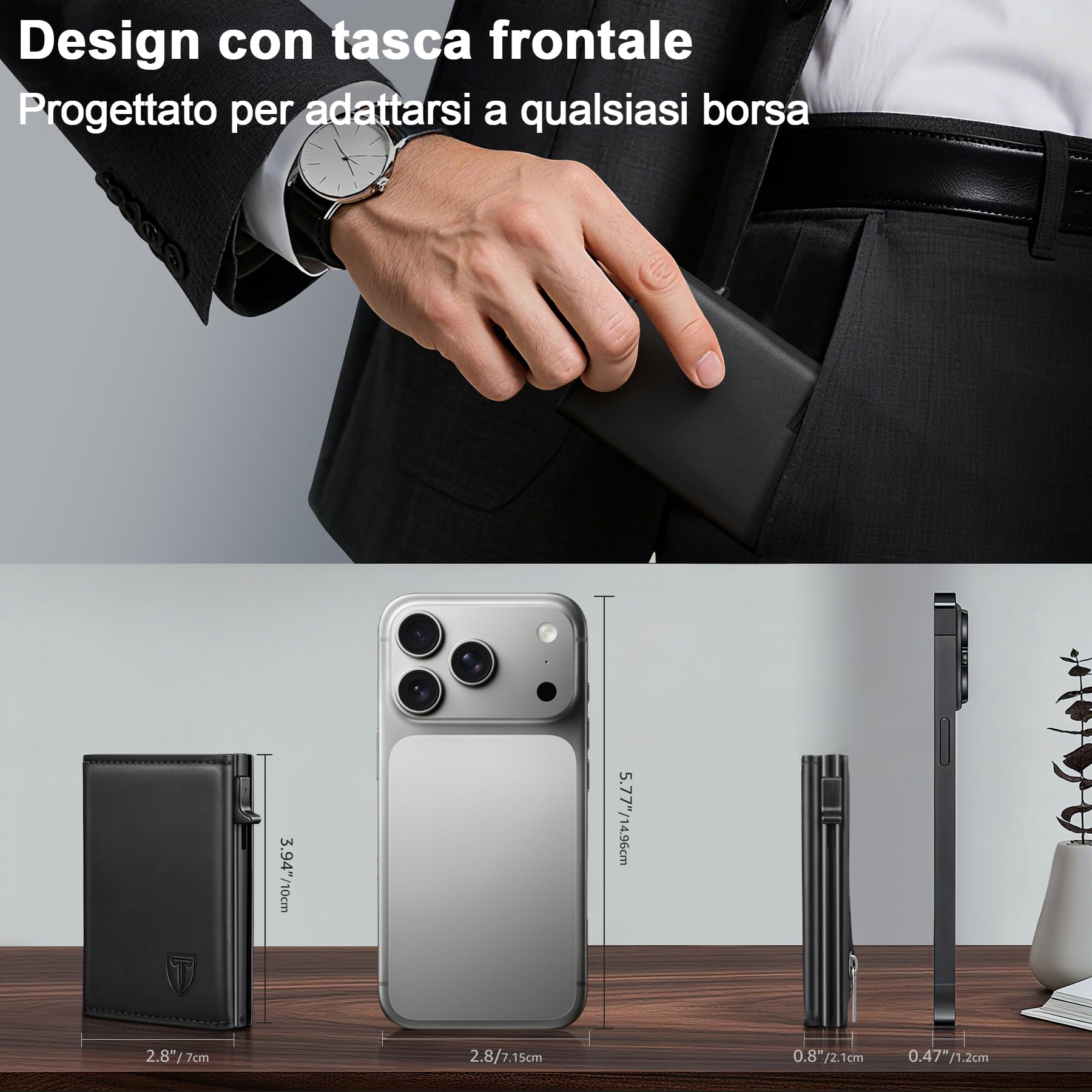 TENBST Card Holder portafoglio slim nero RFID con portamonete