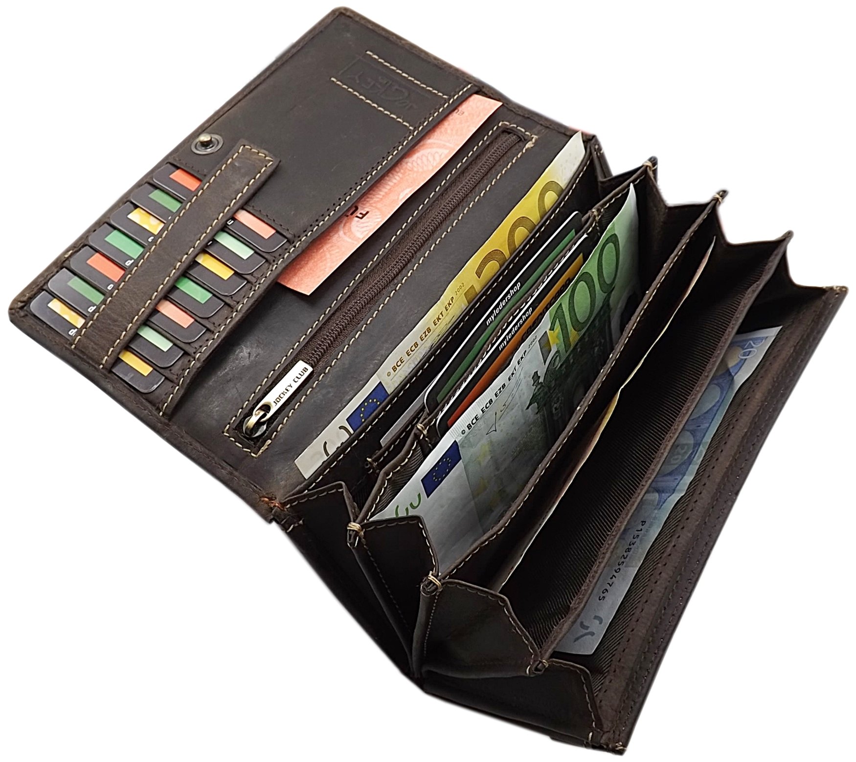 myledershop Damen Geldbörsen portafoglio grande marrone RFID