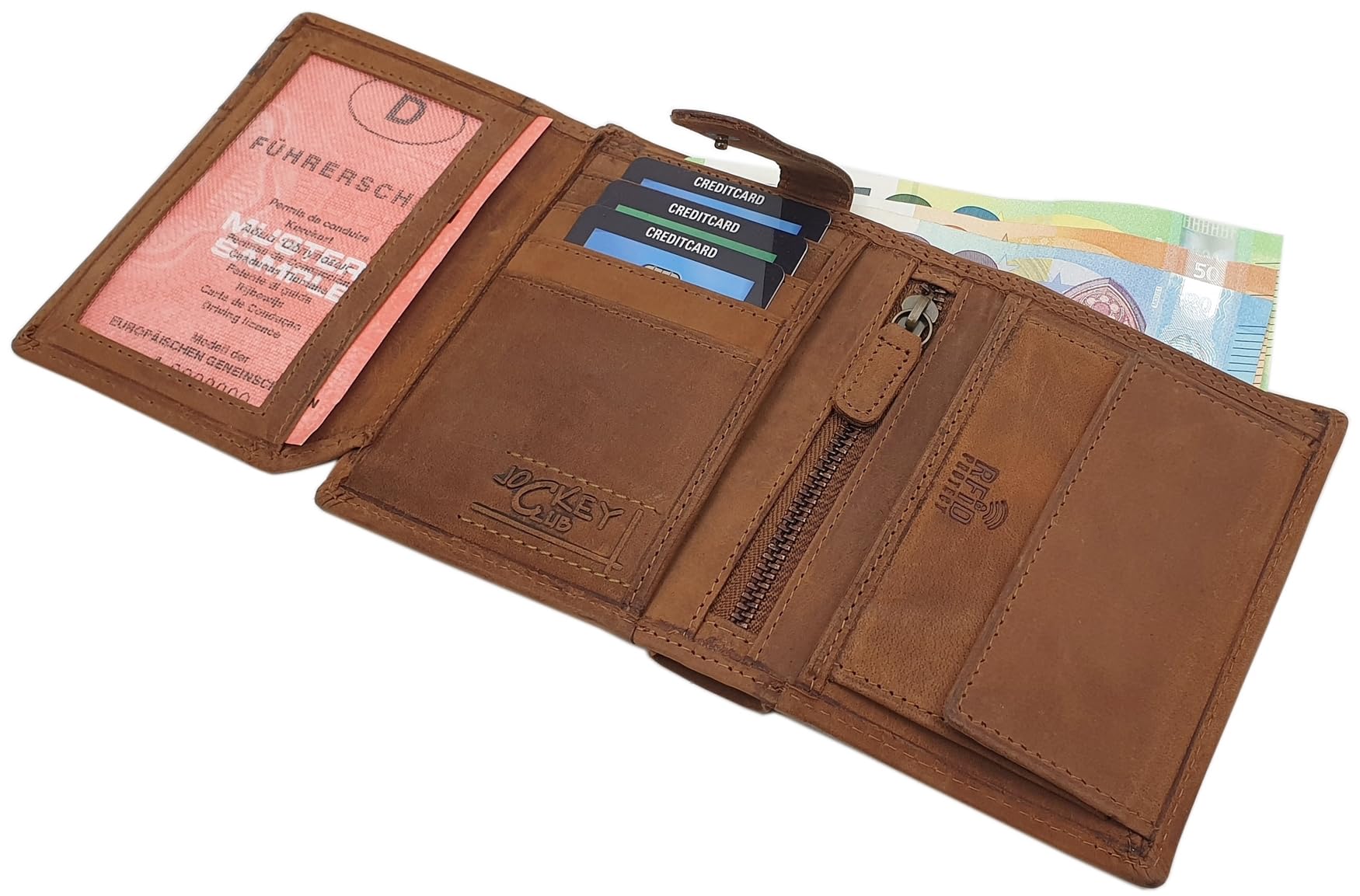 myledershop Herren Geldbörsen Modello 1 portafoglio verticale cognac RFID