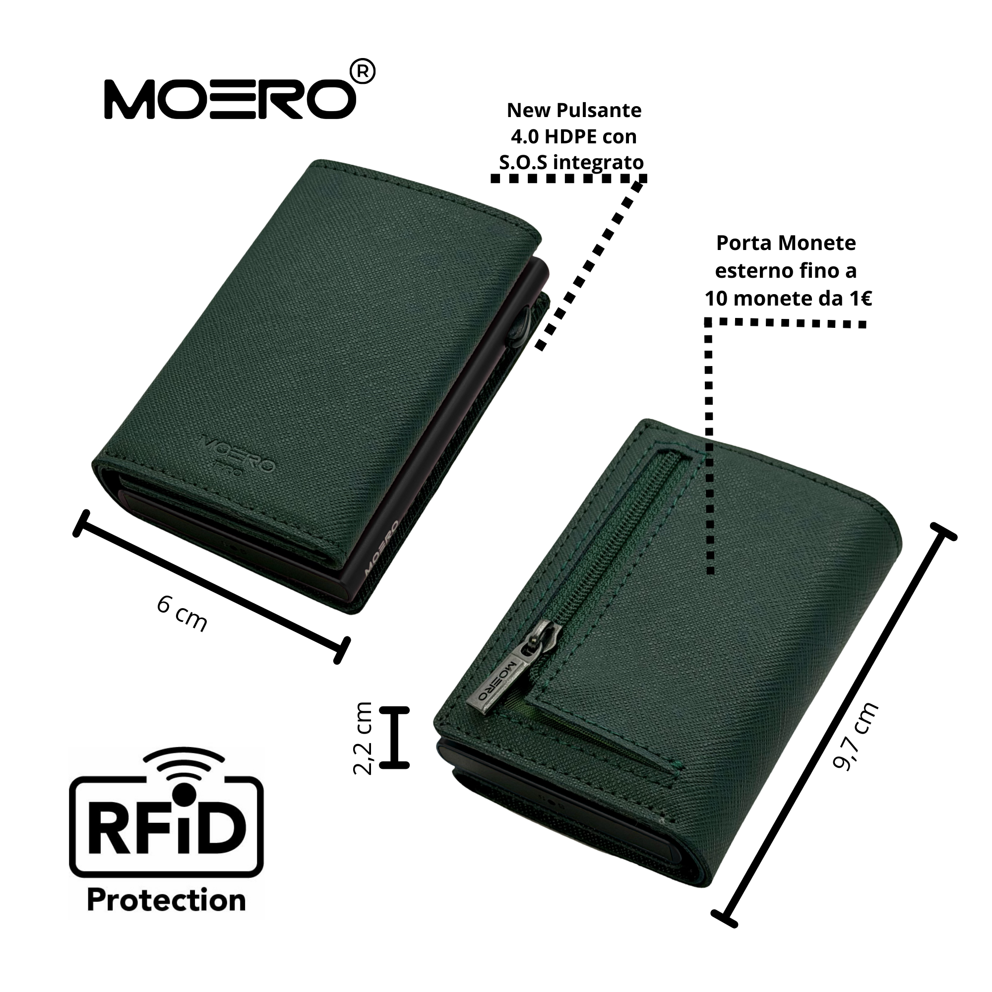 Moero Linea PRO PRO PLUS Zip Saffiano portafoglio verde foresta RFID