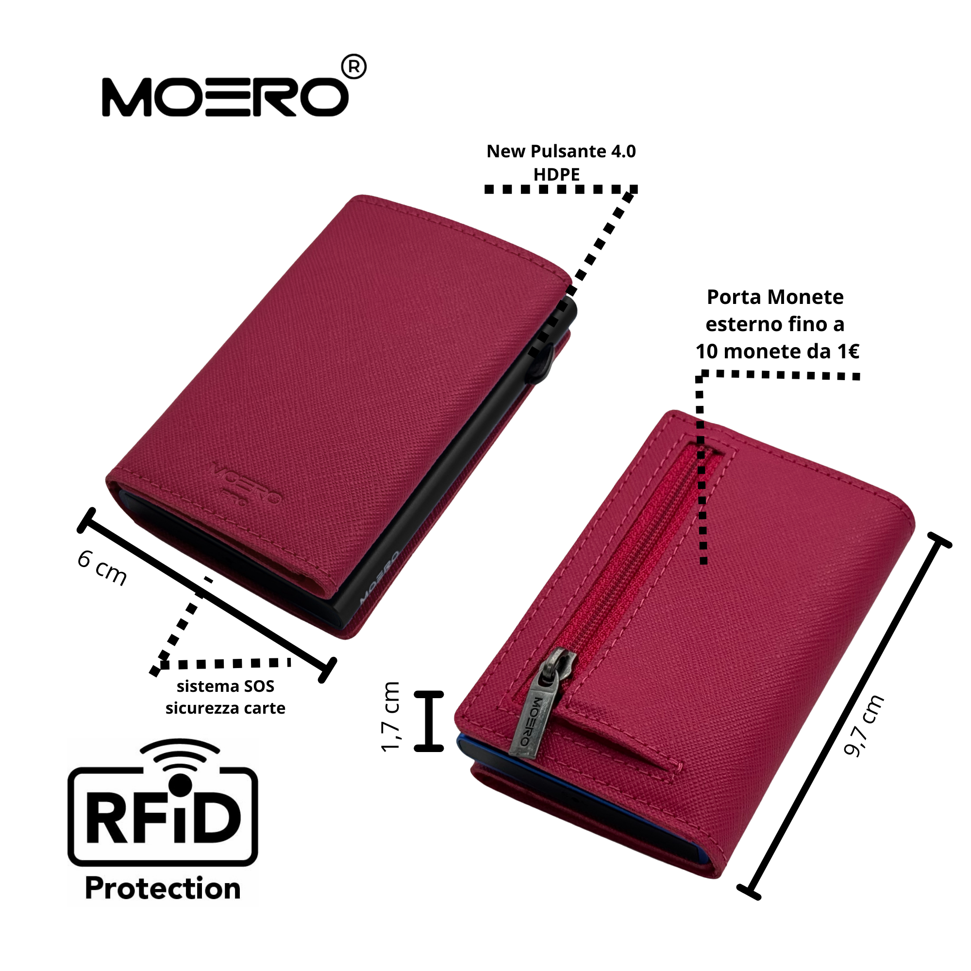 Moero Linea PRO Zip Saffiano portafoglio Magenta con portamonete zip