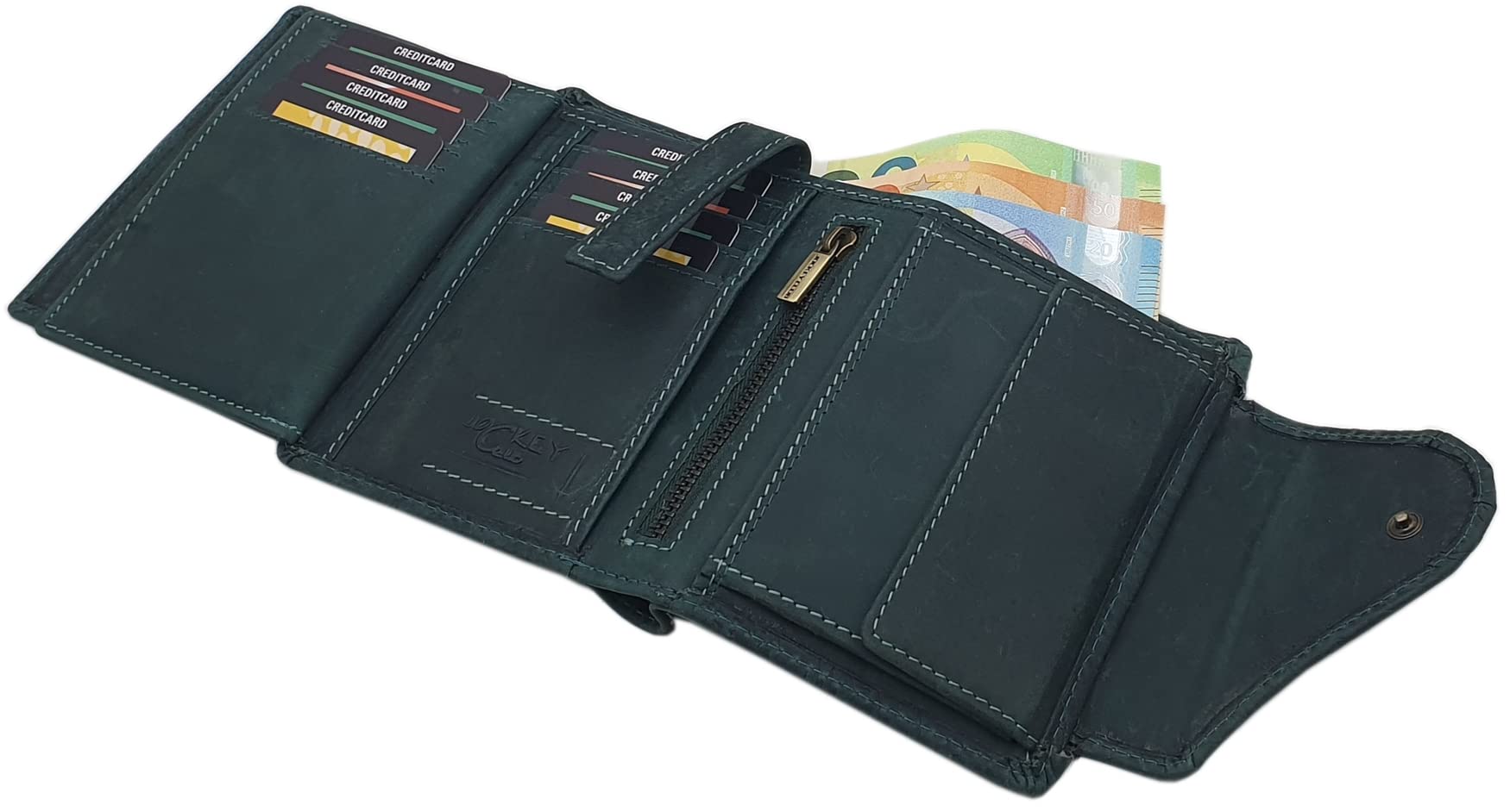 myledershop Damen Geldbörsen Portafoglio da donna in pelle bovina verticale verde scuro RFID NFC