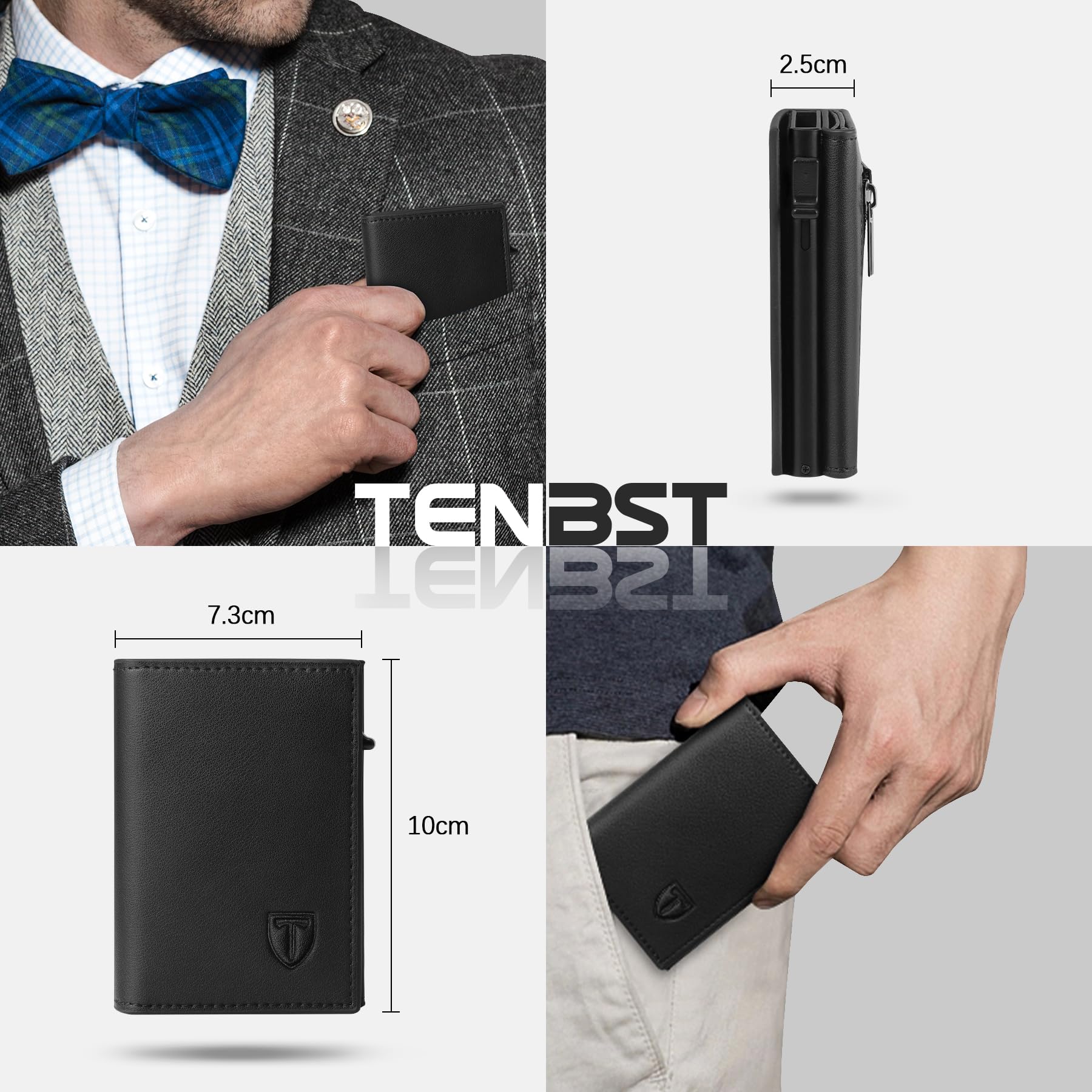 TENBST Card Holder portafoglio uomo Nero RFID con portamonete
