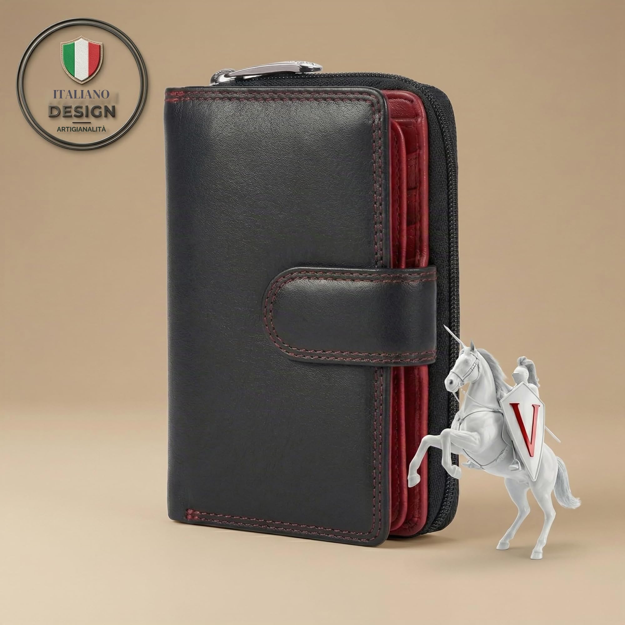 Visconti Colorado Portafoglio Donna Vera Pelle con protezione RFID Nero/Rosso