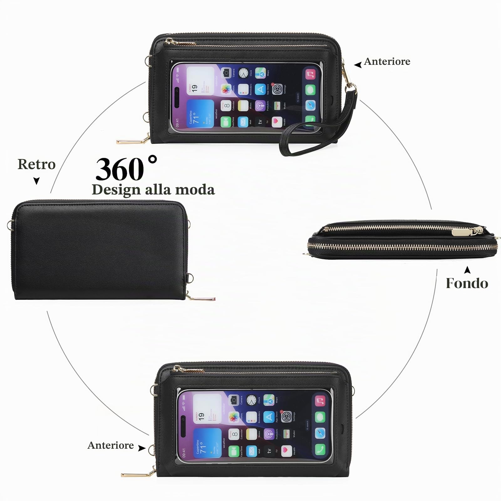 GOIACII CROSSBODY borsa a tracolla per telefono A01 nero touchscreen