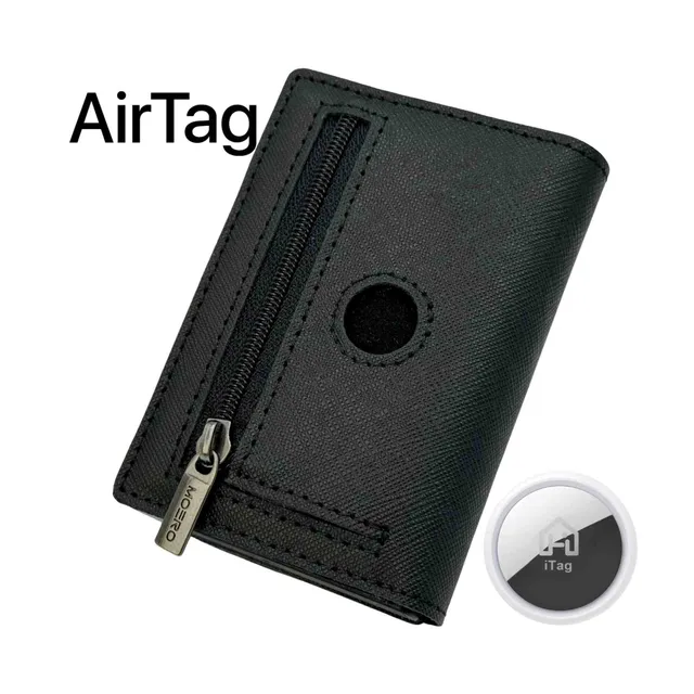 Moero Linea AirTag PRO Zip AirTag Saffiano portafoglio nero RFID