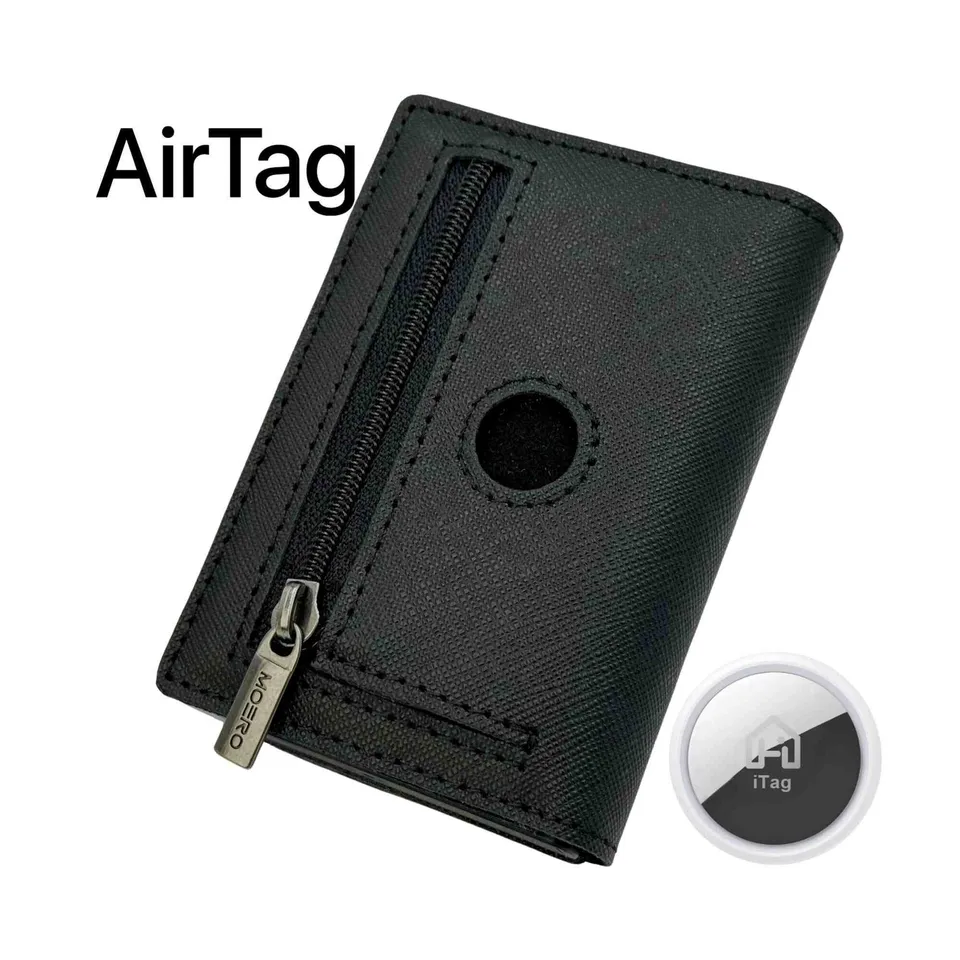 Moero Linea AirTag PRO Zip AirTag Saffiano portafoglio nero RFID