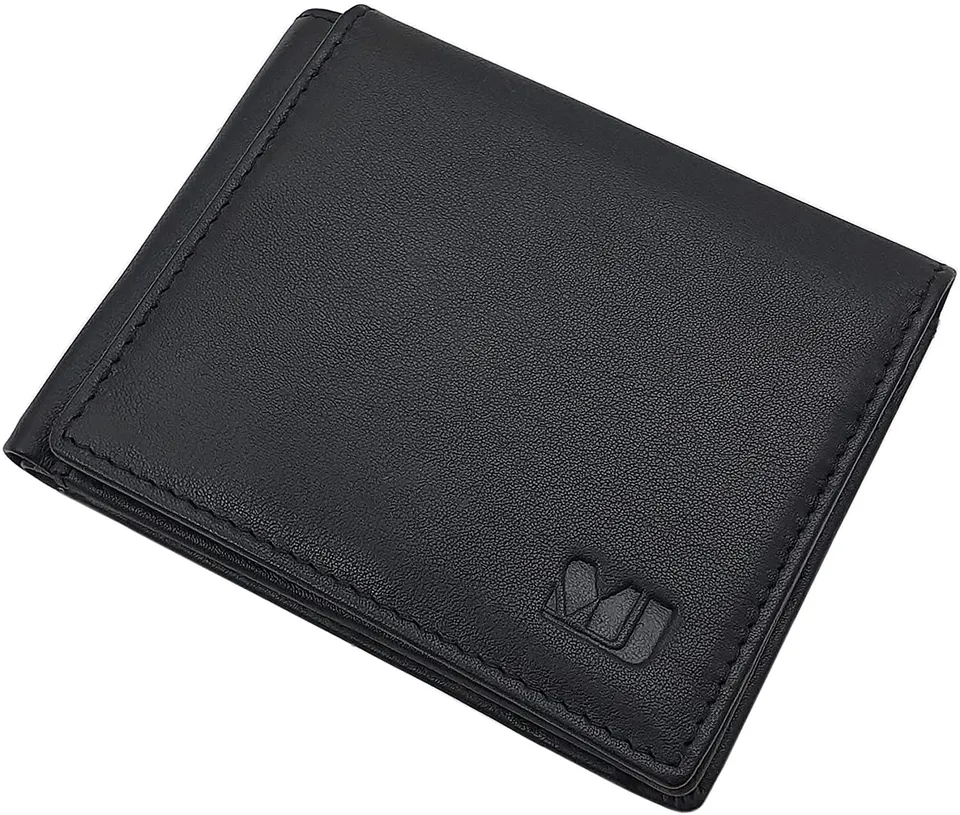 myledershop Herren Geldbörsen portafoglio da uomo nero in pelle di vitello RFID