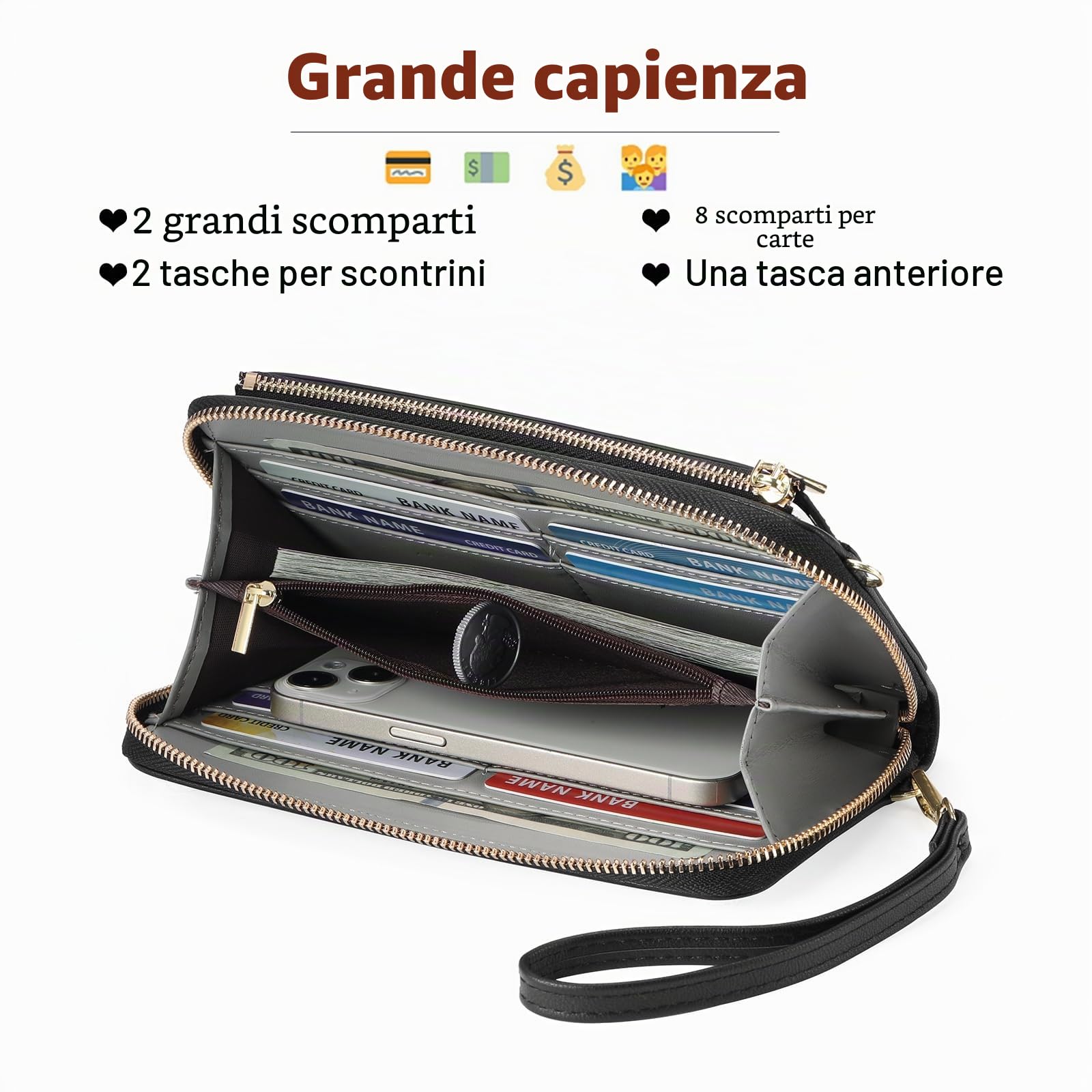 GOIACII CROSSBODY borsa a tracolla per telefono A01 nero touchscreen