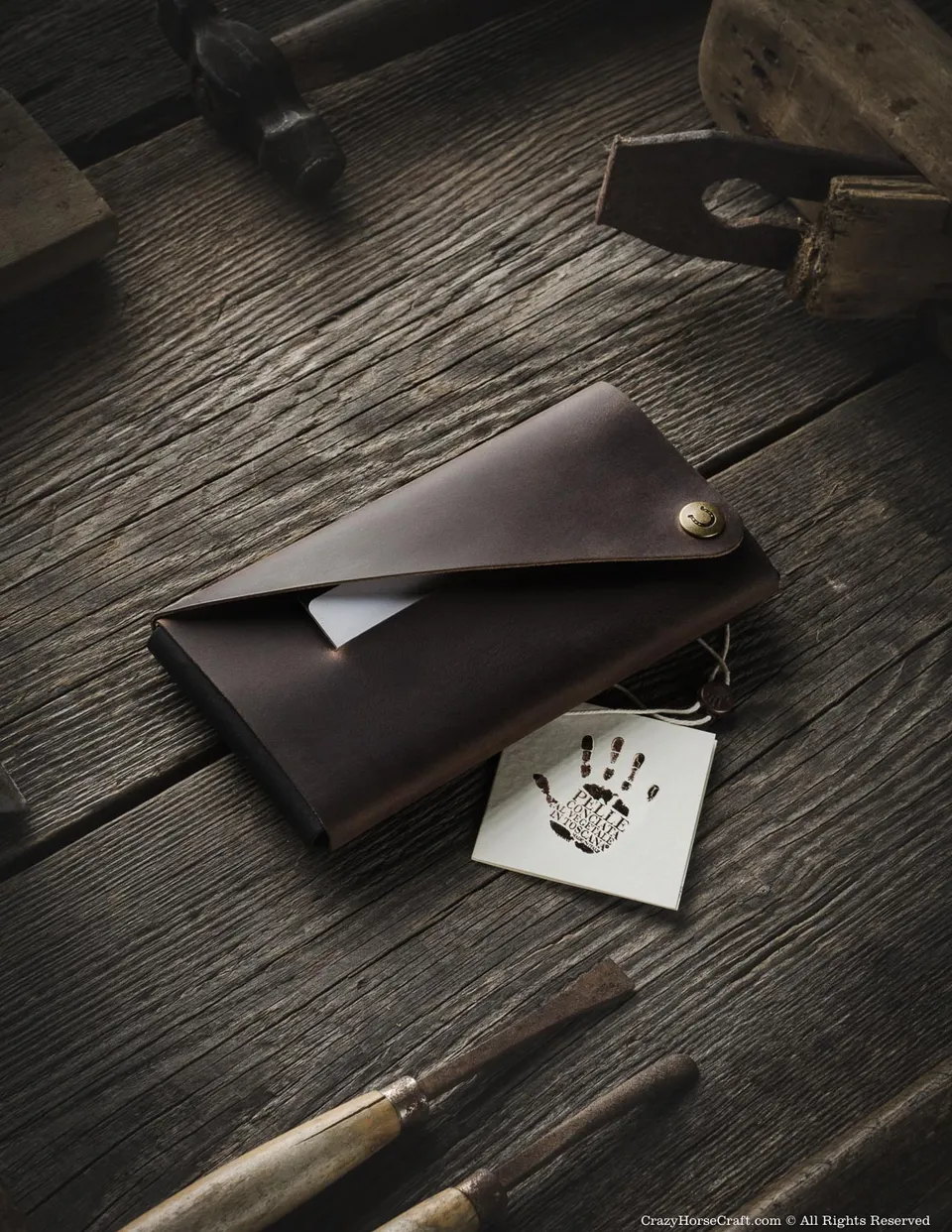 Crazy Horse Craft Minimalist Series portafoglio custodia iPhone Wood Brown XL