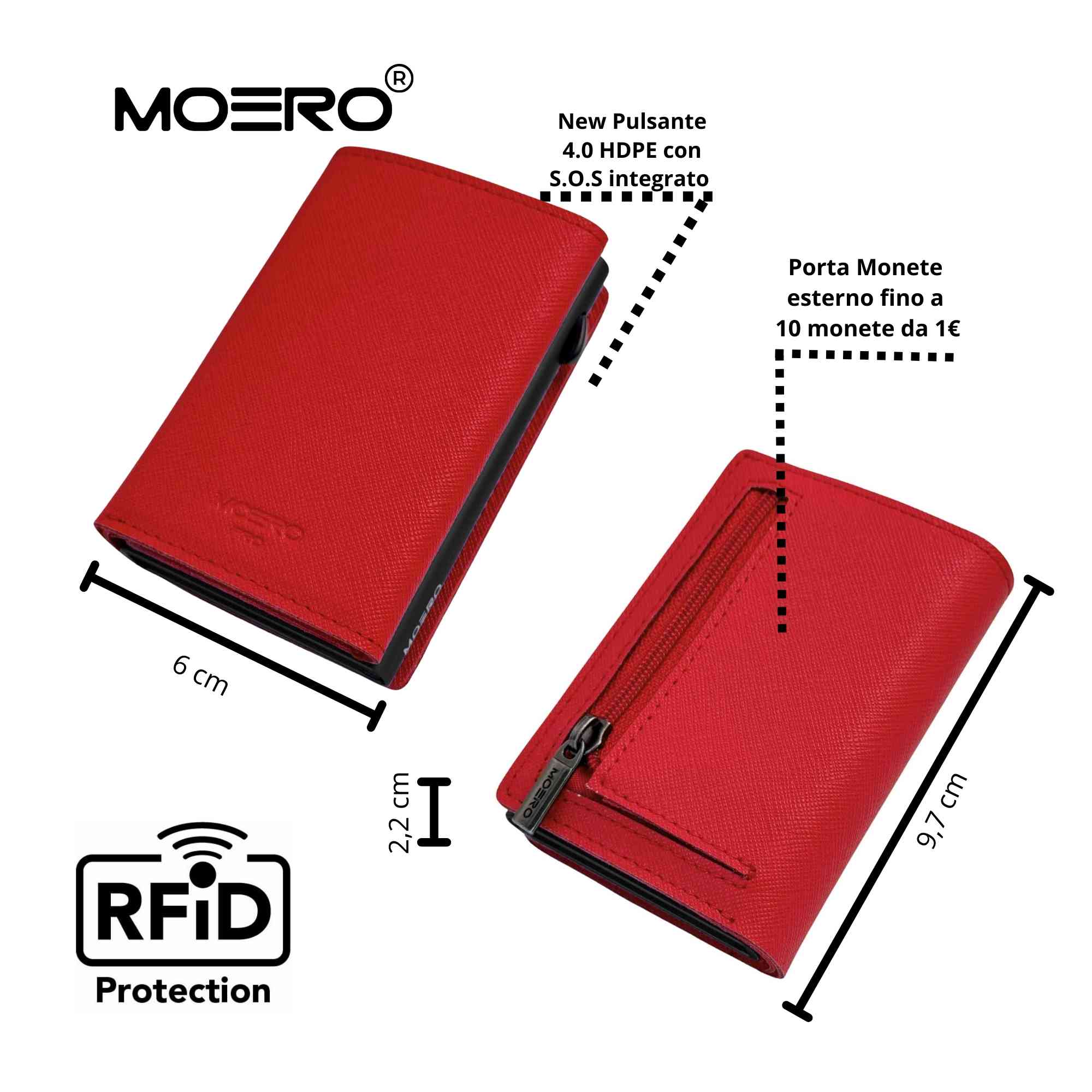 Moero Linea PRO PRO PLUS Zip Saffiano portafoglio Rosso 4.0 RFID