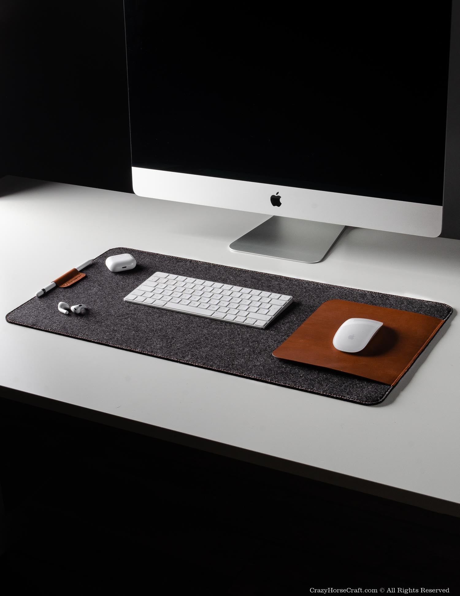 Crazy Horse Craft Desk Accessories Desk Mat sottomano in feltro e pelle Classic Brown