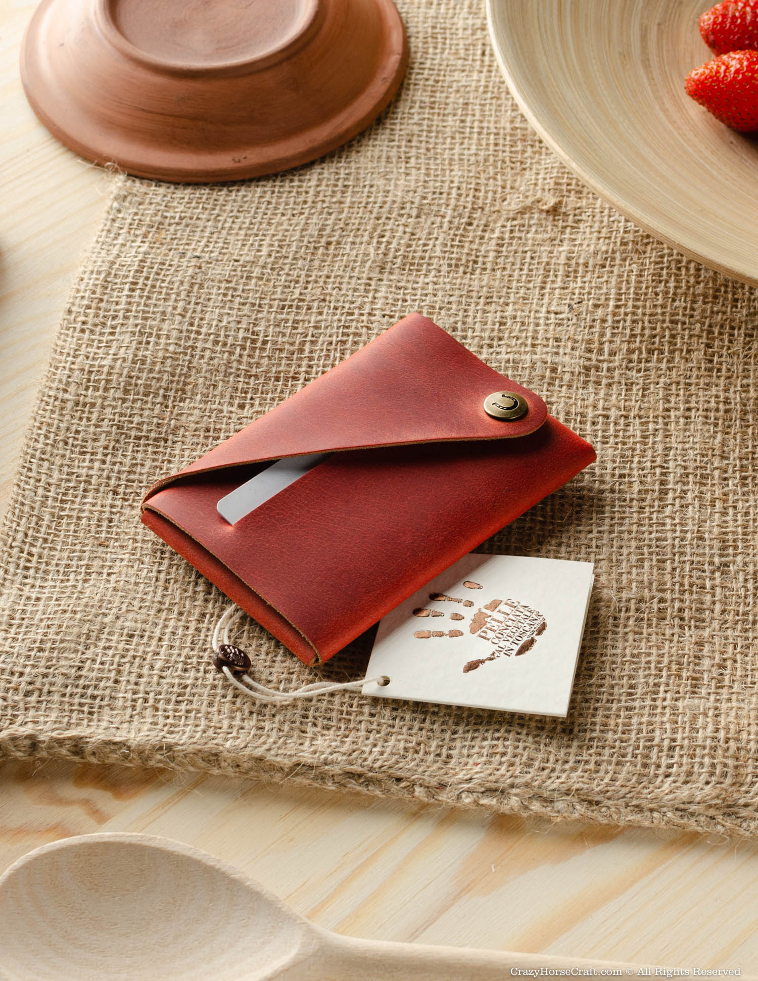 Crazy Horse Craft Minimalist Series portafoglio pelle Fragola Red