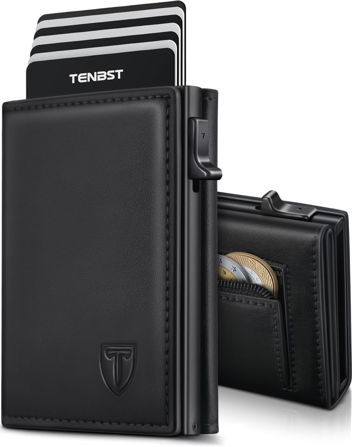 TENBST Card Holder portafoglio uomo Nero RFID con portamonete