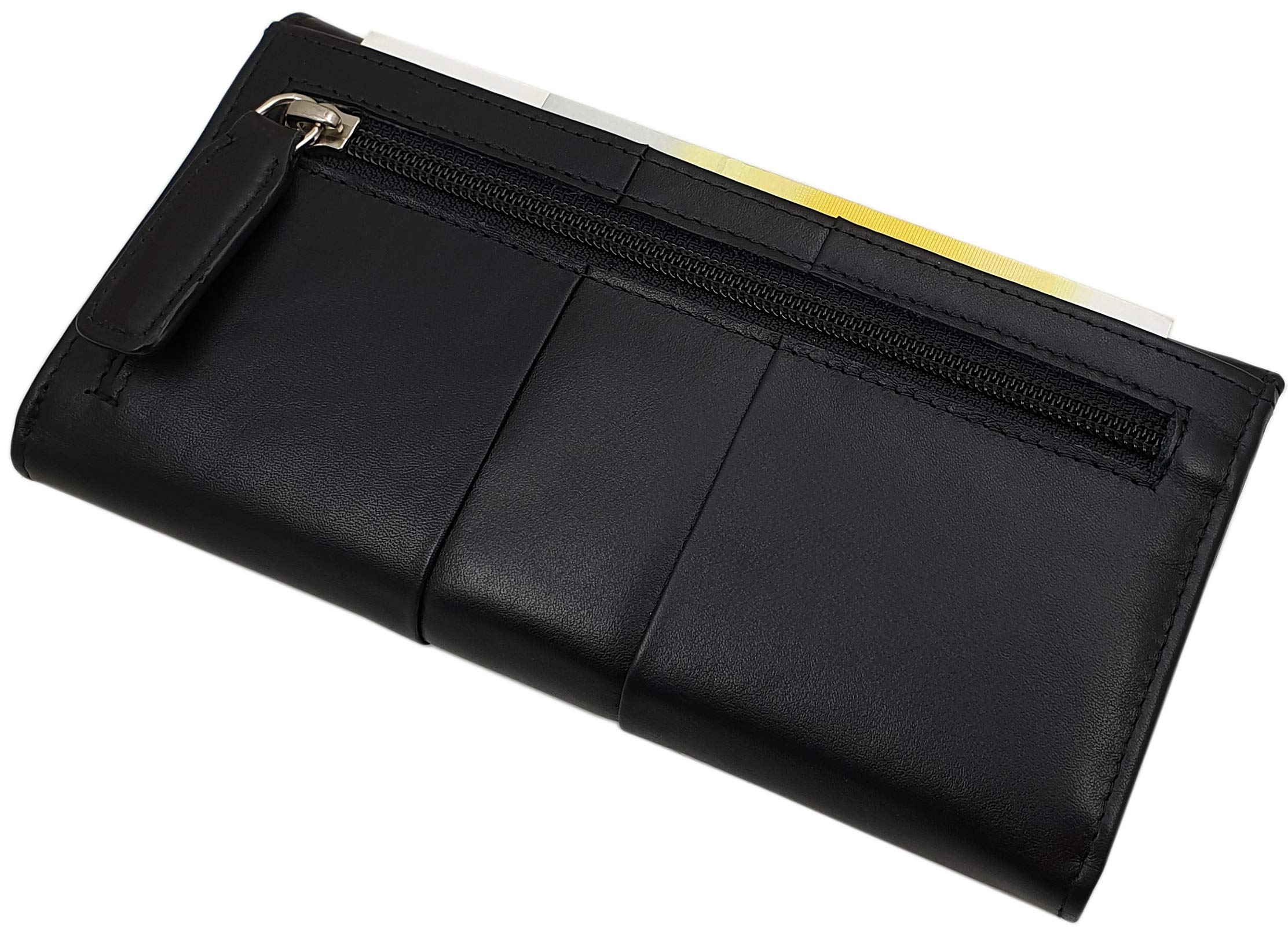 myledershop Damen Geldbörsen portafoglio donna grande vacchetta nappa nero RFID
