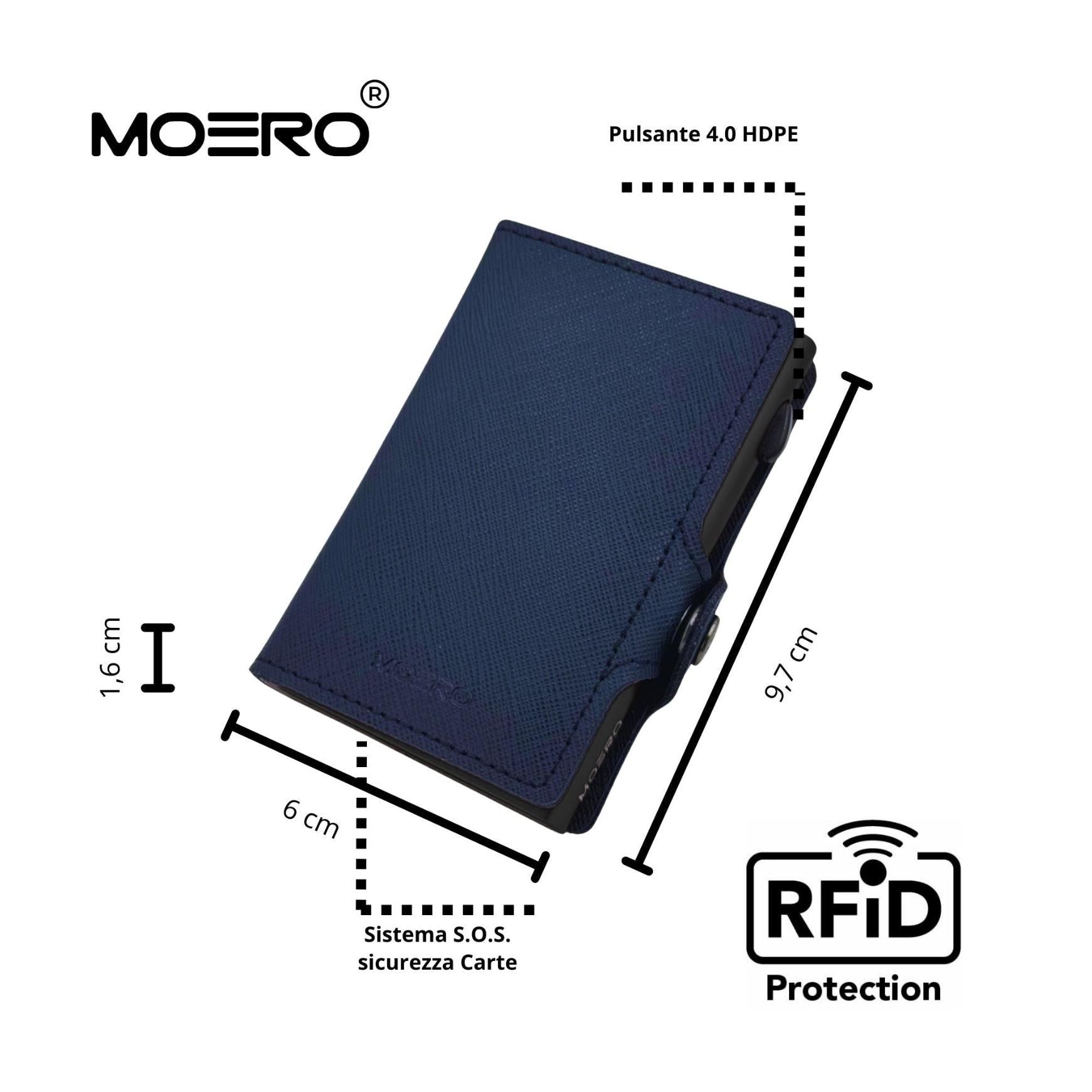 Moero Linea Classic Saffiano portafoglio blu navy RFID antigraffio