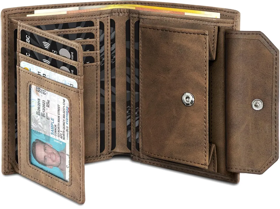 TENBST Card Holder portafoglio uomo marrone 1 pezzo RFID