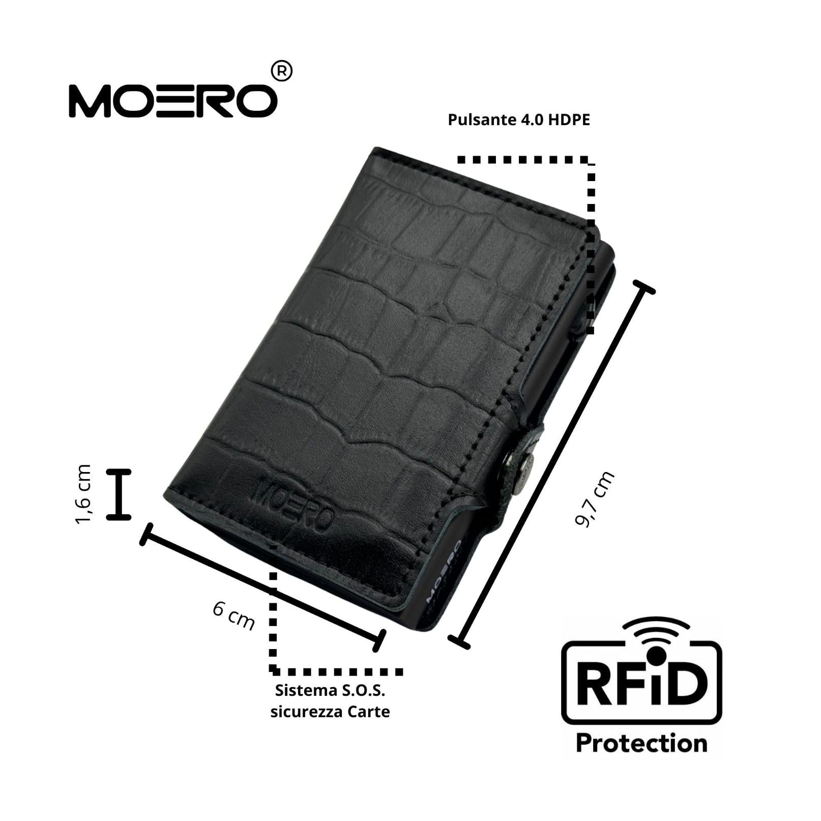 Moero Linea Classic Classic Croco portafoglio nero con stampa coccodrillo
