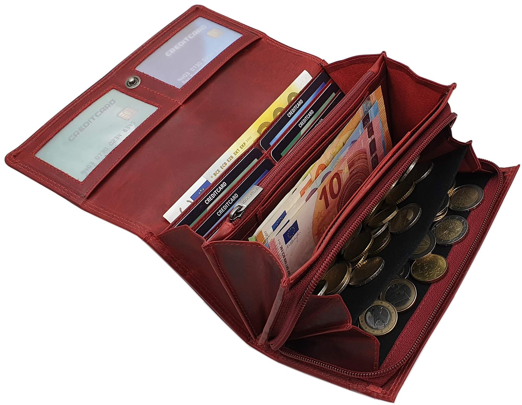 myledershop Damen Geldbörsen portafoglio donna senza motivo rosso ciliegia RFID