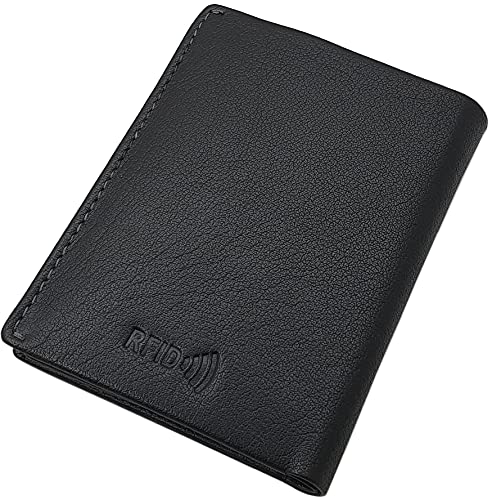 myledershop Herren Geldbörsen portafoglio da uomo nero in pelle di bufalo RFID