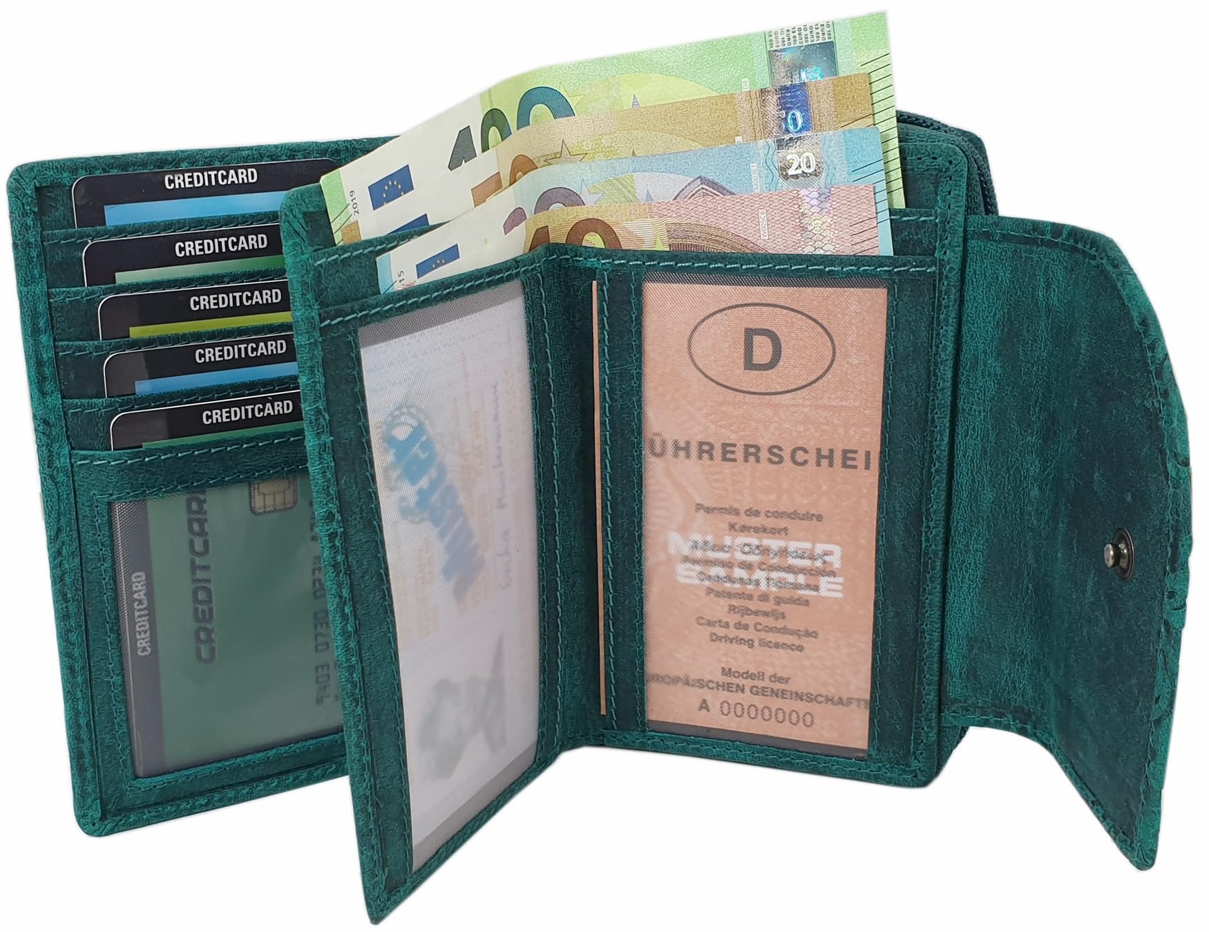 myledershop Damen Geldbörsen portafoglio donna pelle bufalo nero RFID