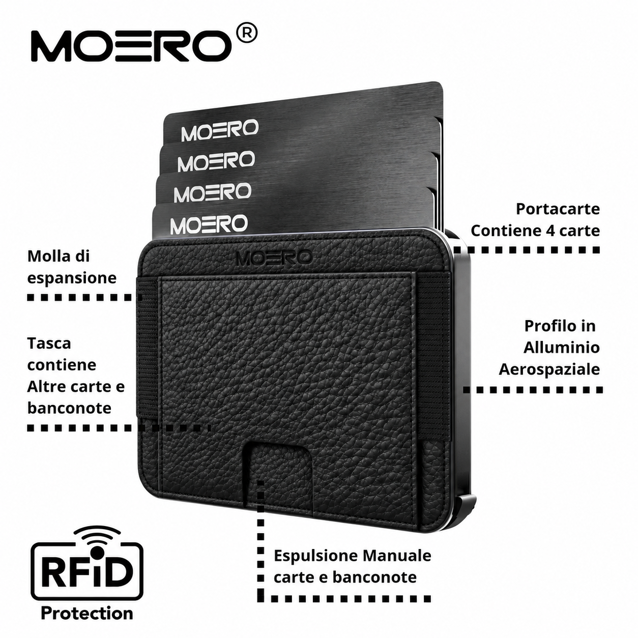 Moero Linea M2 M2 Pro Bottalato Nero portafoglio MagSafe RFID