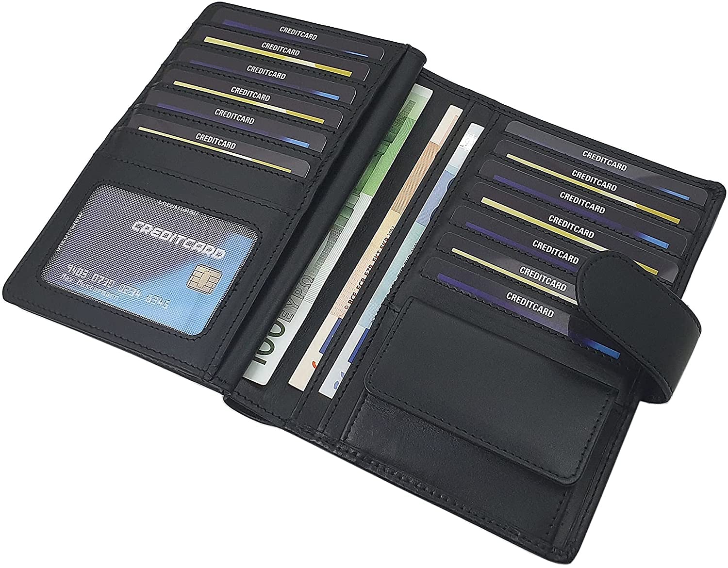 myledershop Herren Geldbörsen portafoglio nero in pelle di vitello RFID NFC