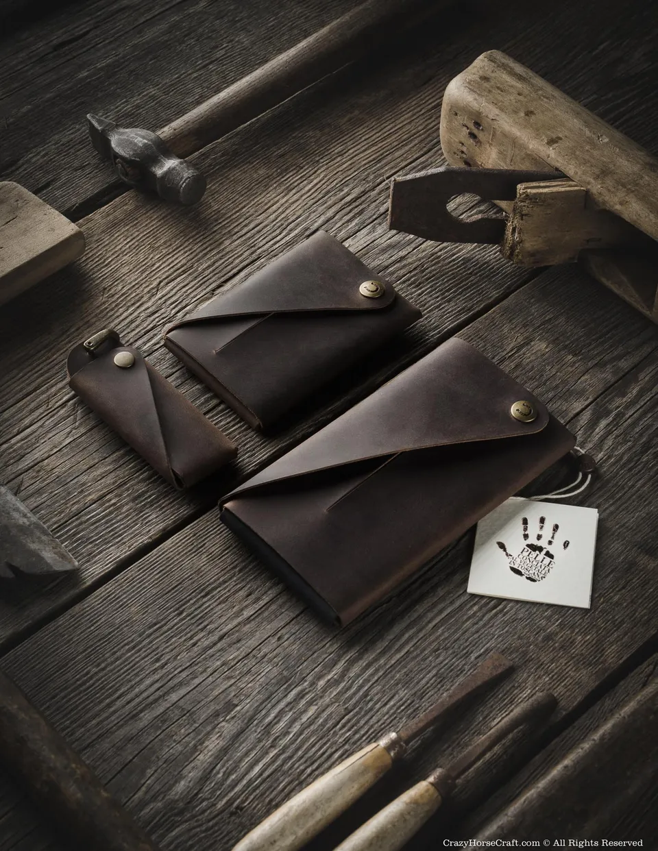 Crazy Horse Craft Minimalist Series set accessori in pelle Wood Brown