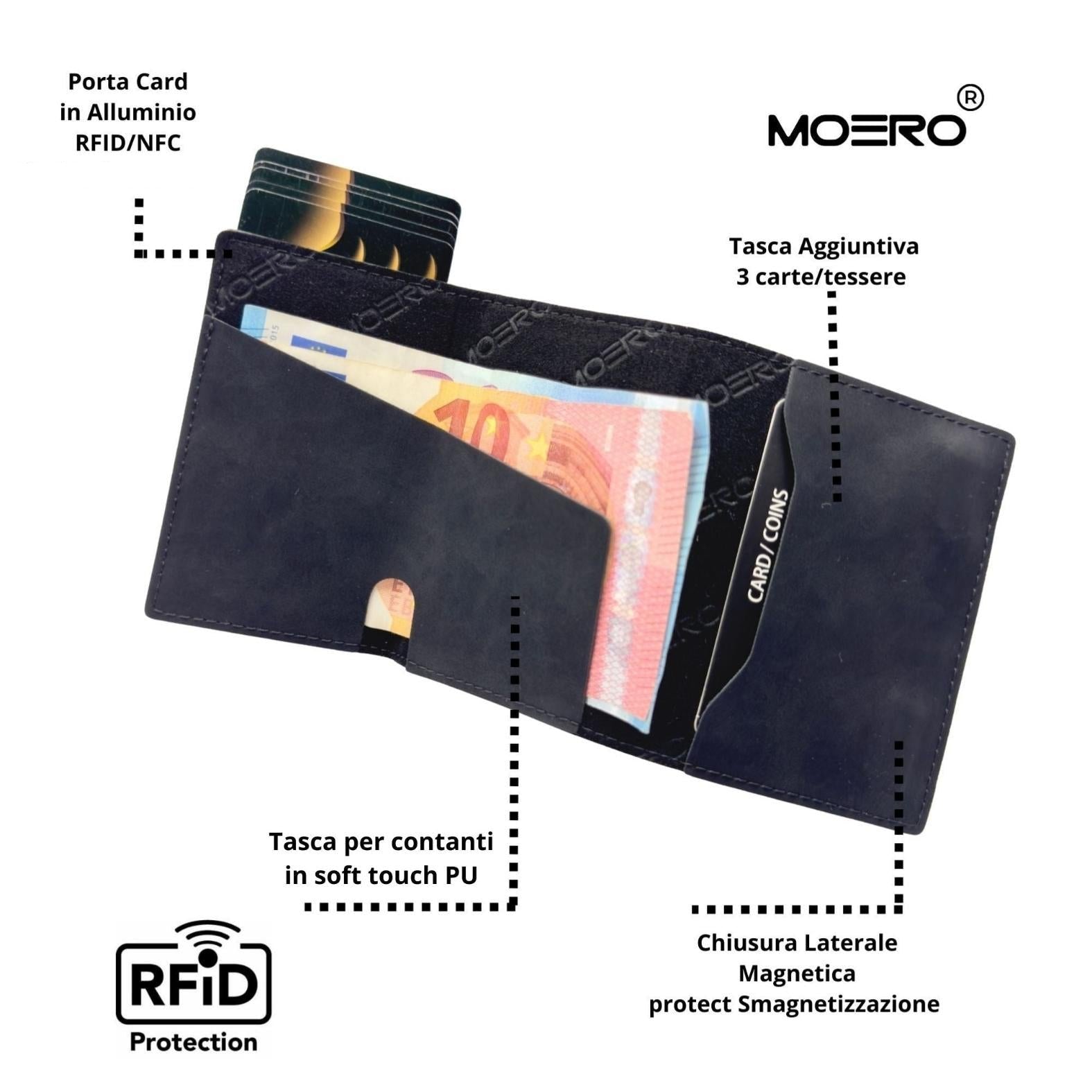 Moero Linea PRO PRO Vintage portafoglio nero RFID magnetico vegano