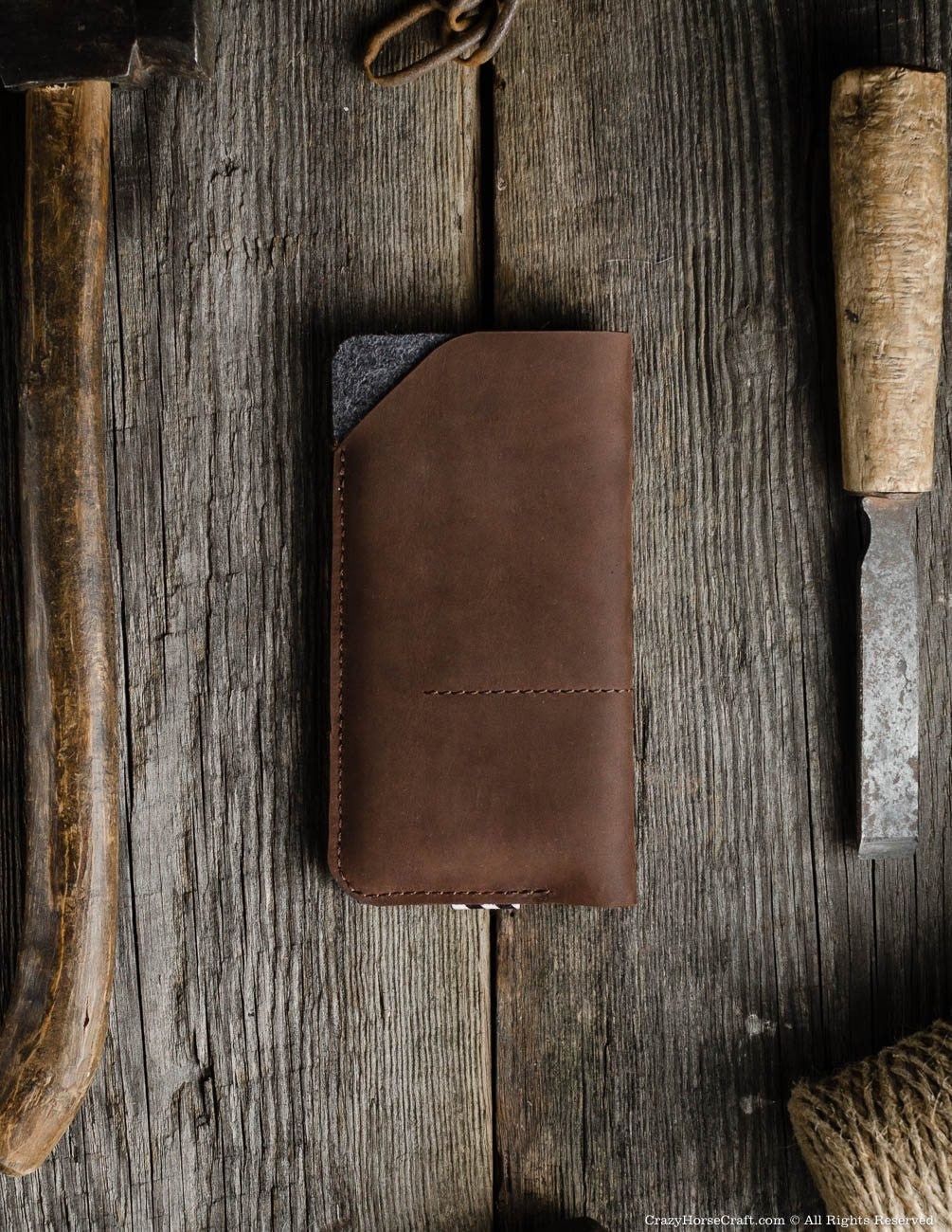 Crazy Horse Craft Phone Cases Custodia portafoglio iPhone Wood Brown
