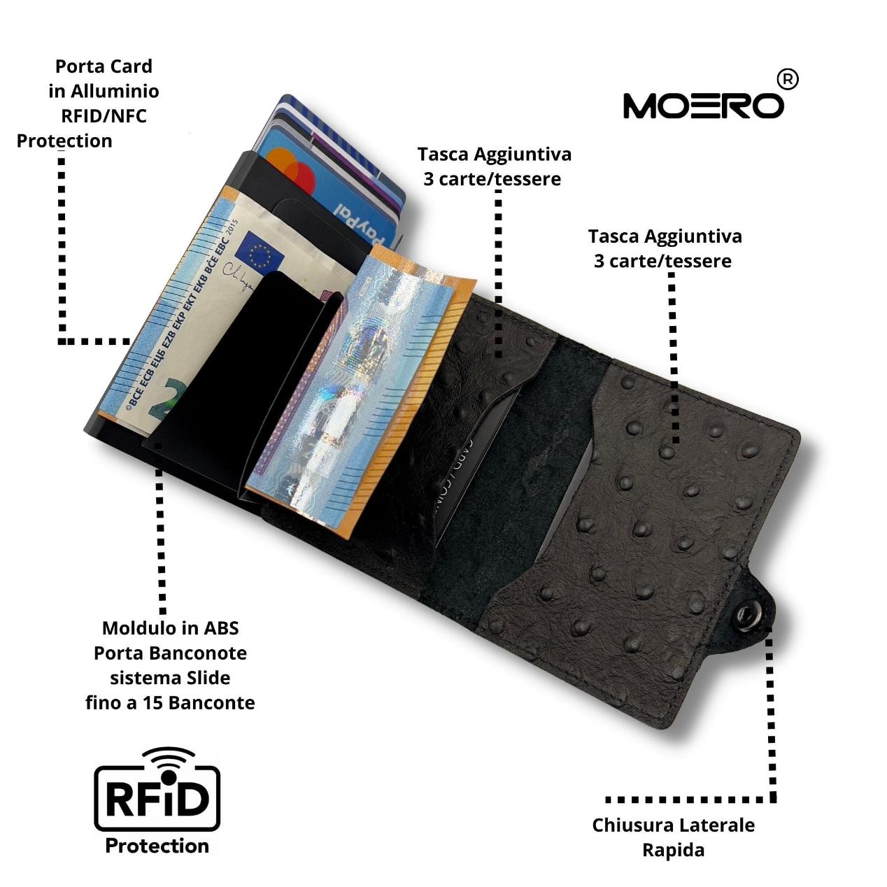 Moero Linea Classic Struzzo portafoglio nero RFID