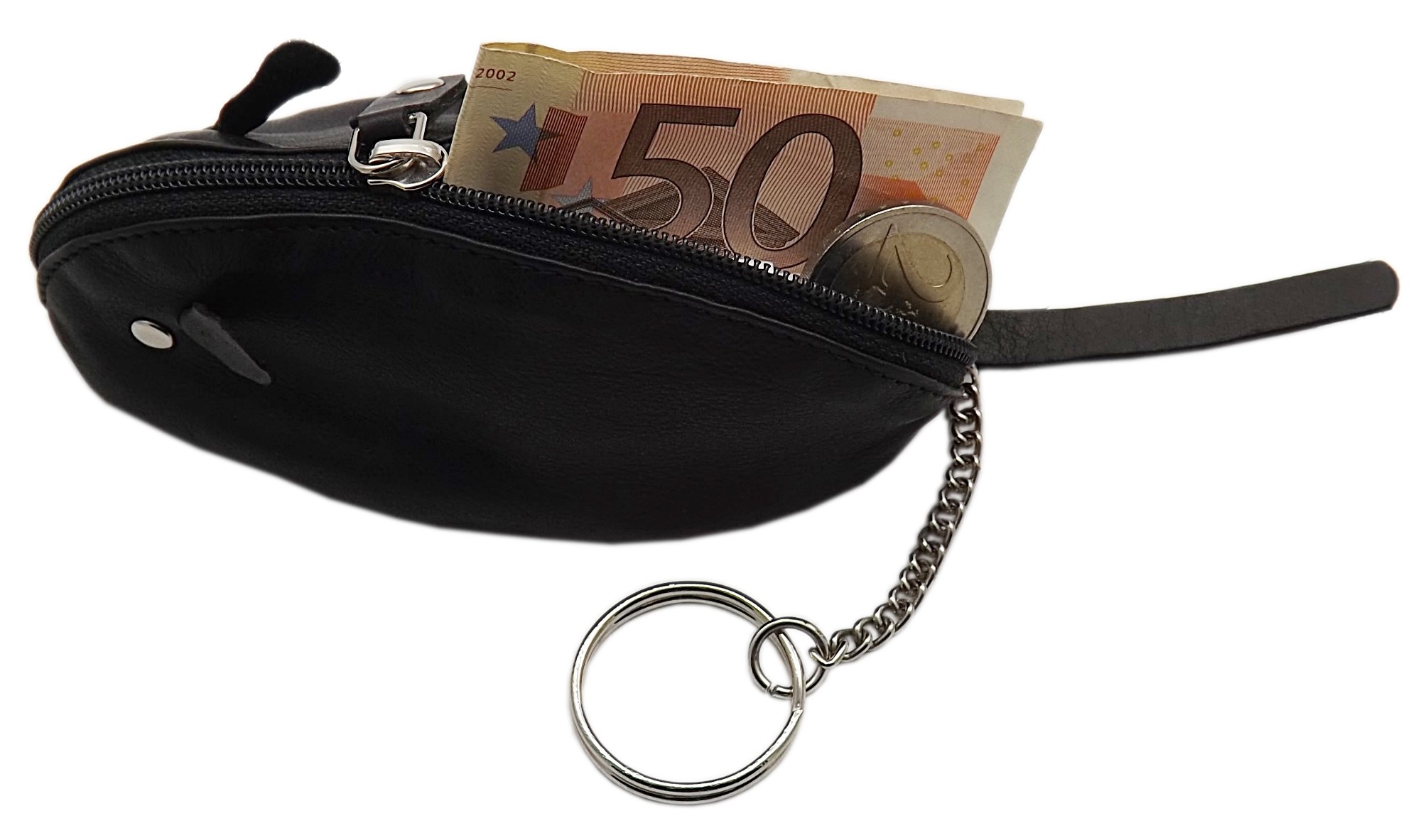 myledershop Schlüsseltaschen portachiavi in pelle nero con cerniera