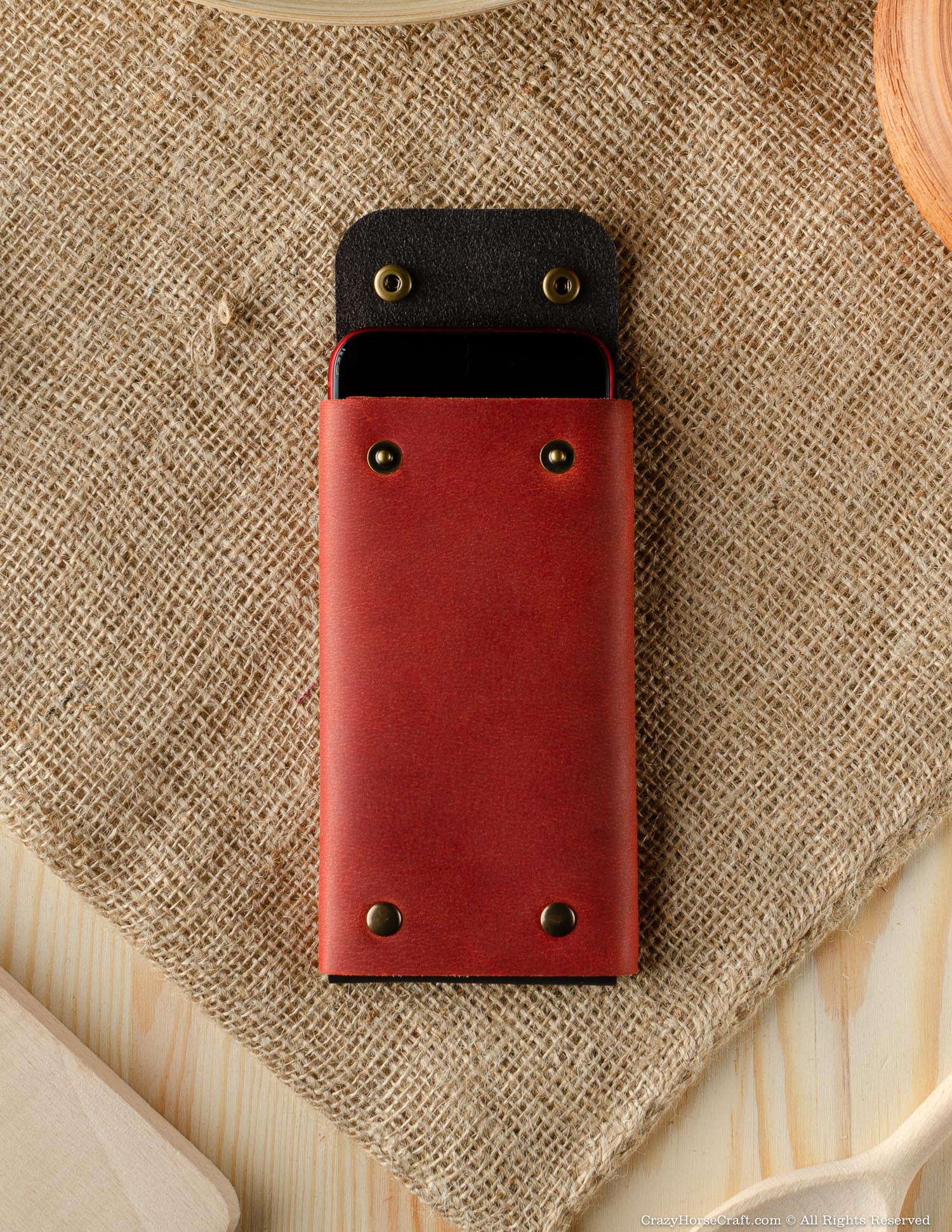 Crazy Horse Craft Minimalist Series portafoglio custodia iPhone Fragola Red