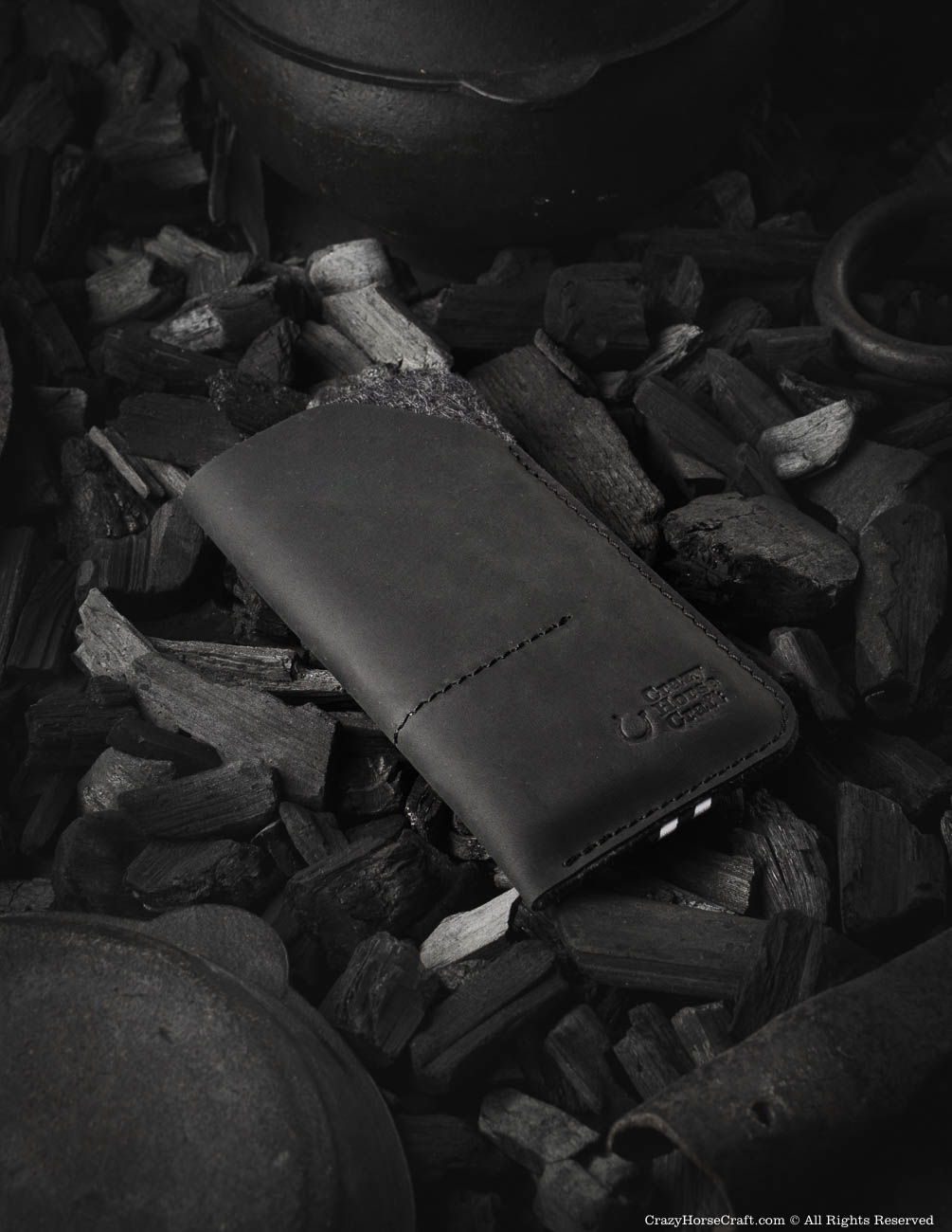 Crazy Horse Craft Phone Cases custodia portafoglio iPhone 15 Carbon Black